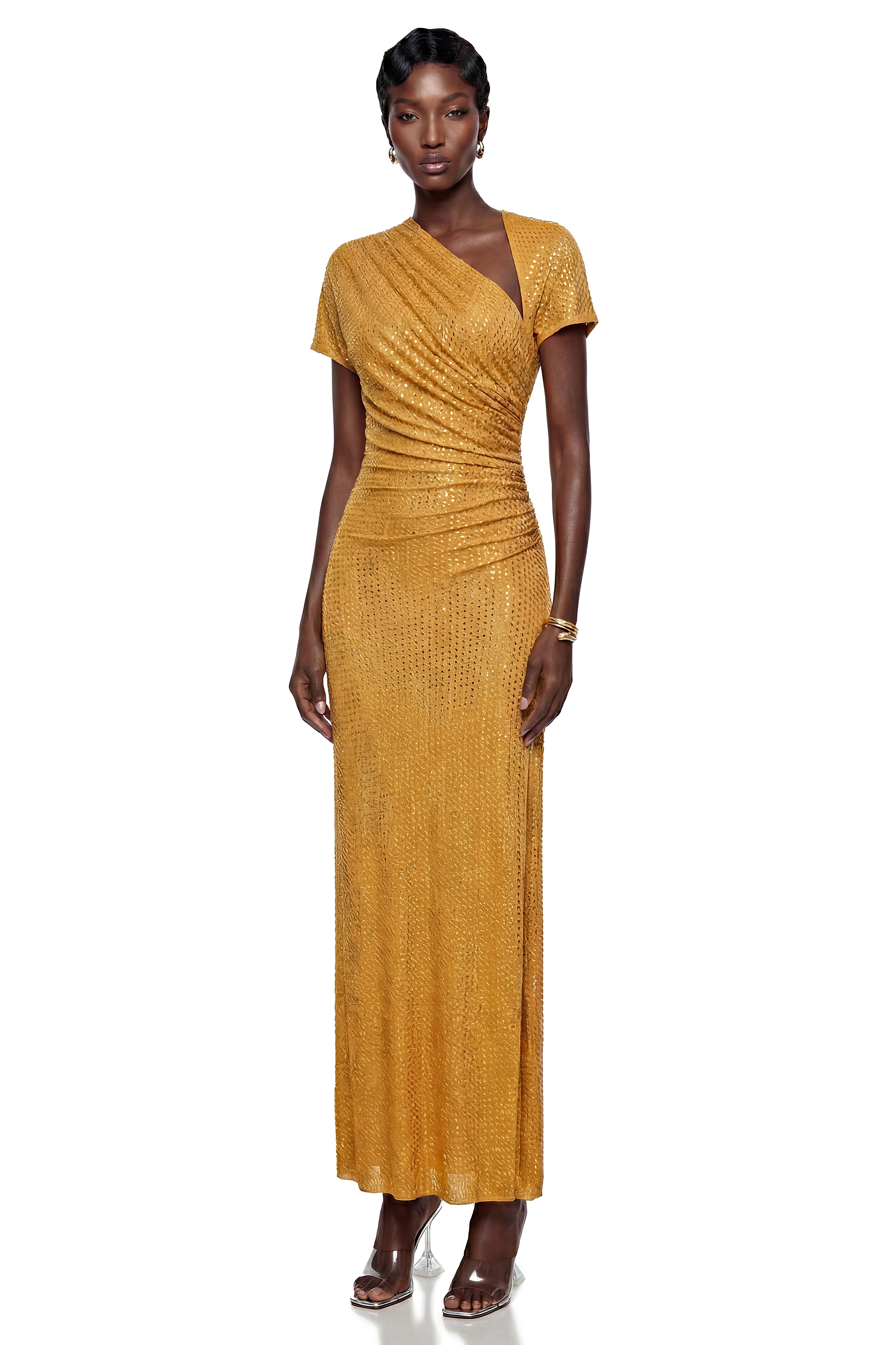 Nerella Gold Asymmetrical Embellished Maxi Dress