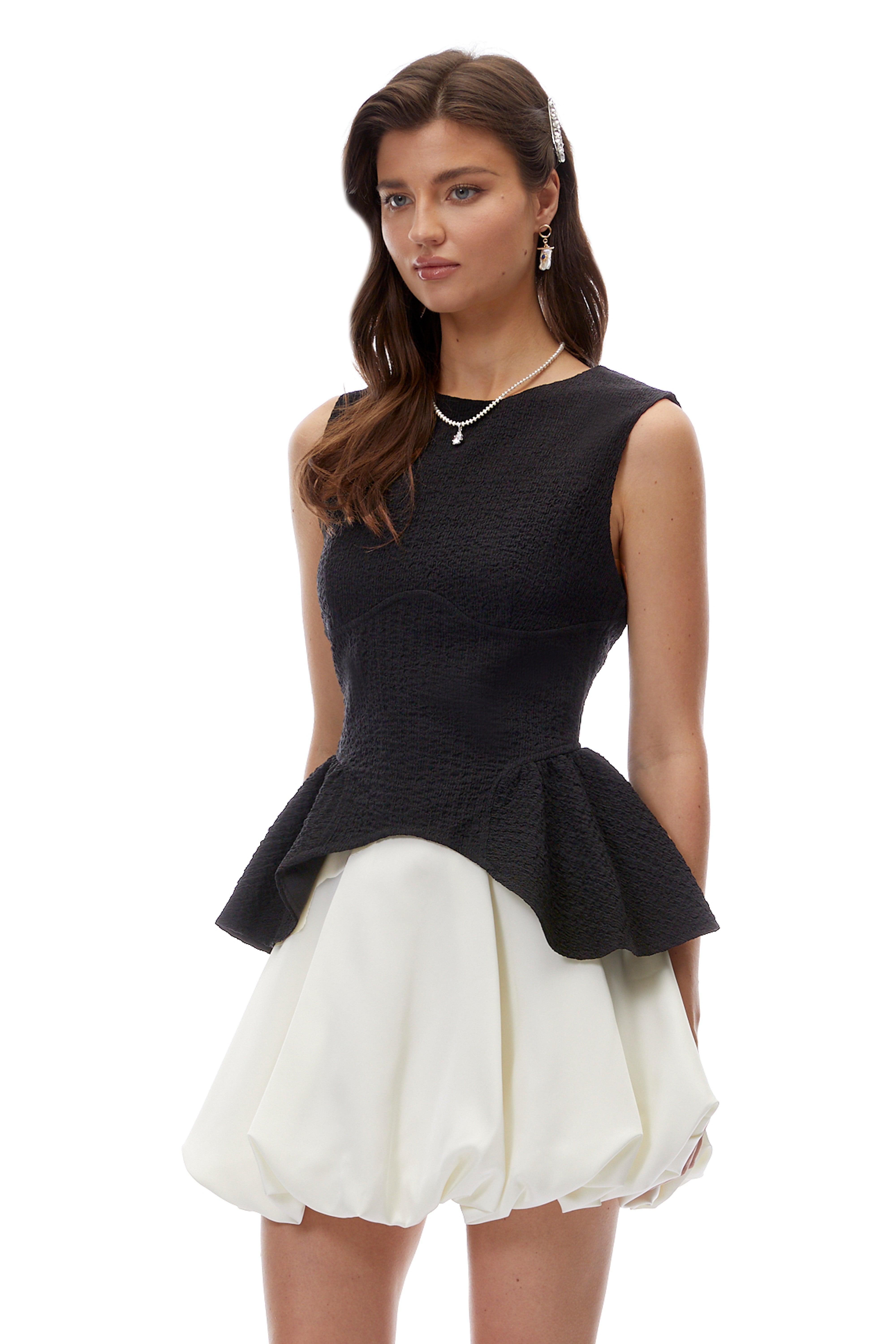 Nerida Black Puffball Top & Skirt Set