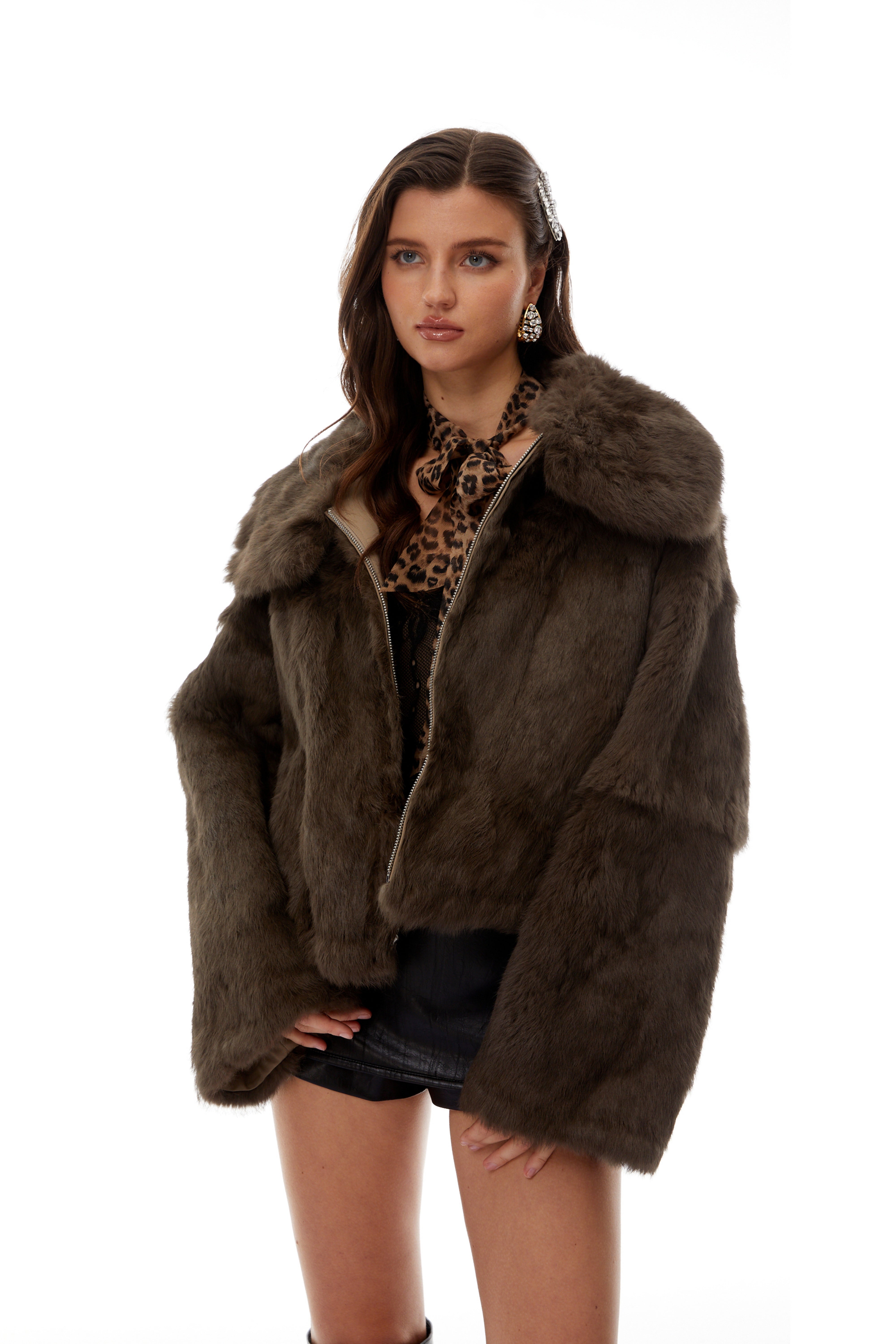 Nevaeh Khaki Fur Trim Coat