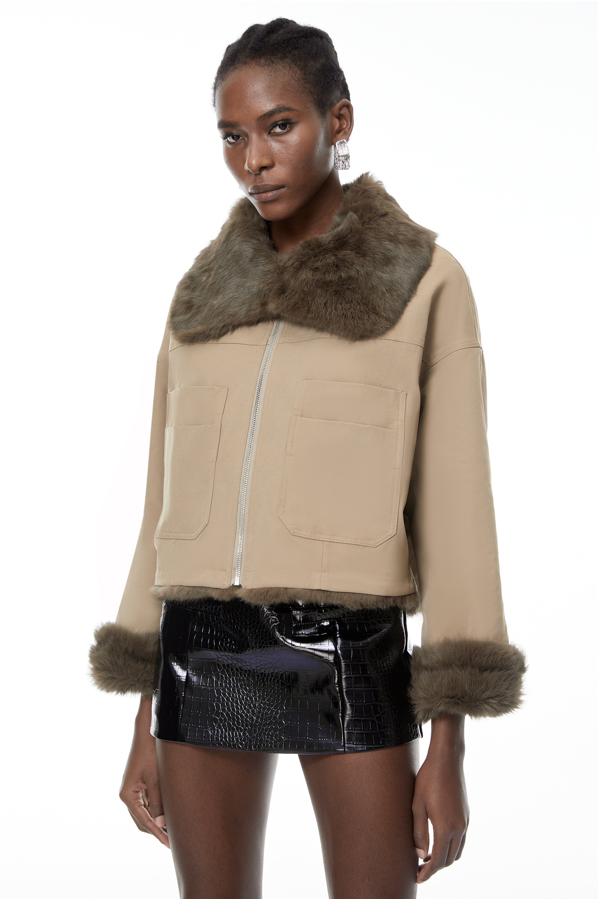 Nevaeh Khaki Fur Trim Coat