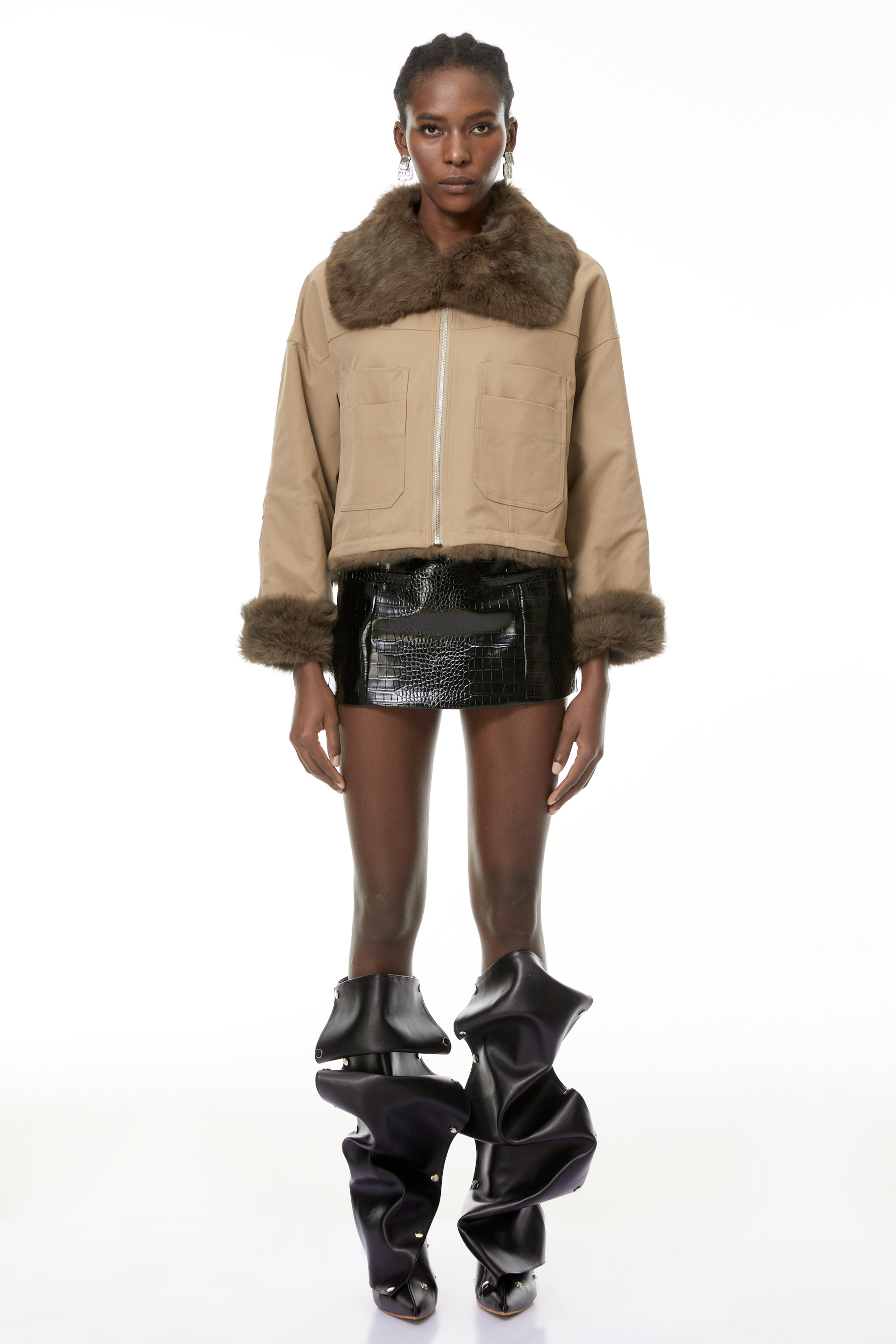 Nevaeh Khaki Fur Trim Coat