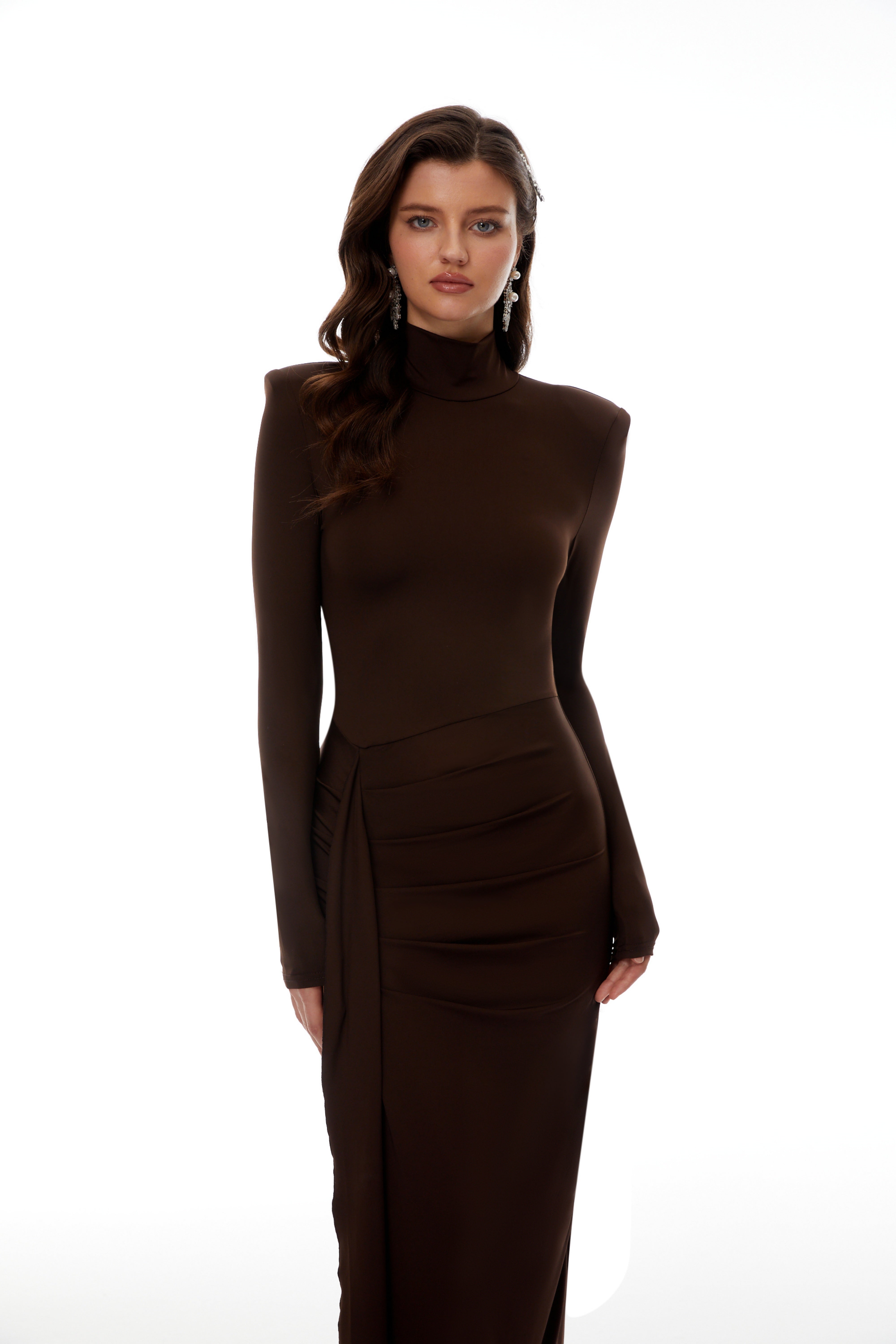 Turtleneck Side-Slit Maxi Dress
