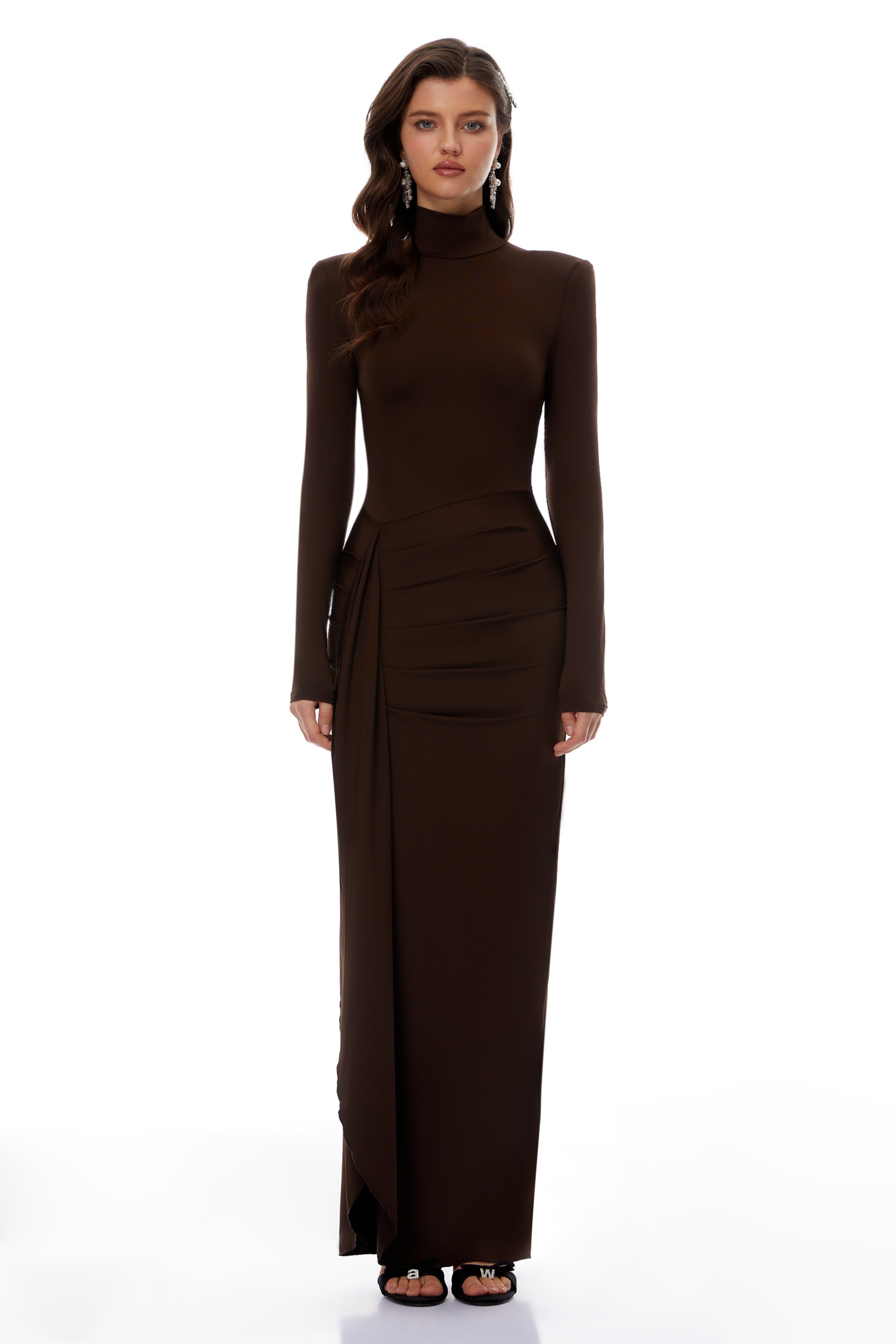 Turtleneck Side-Slit Maxi Dress