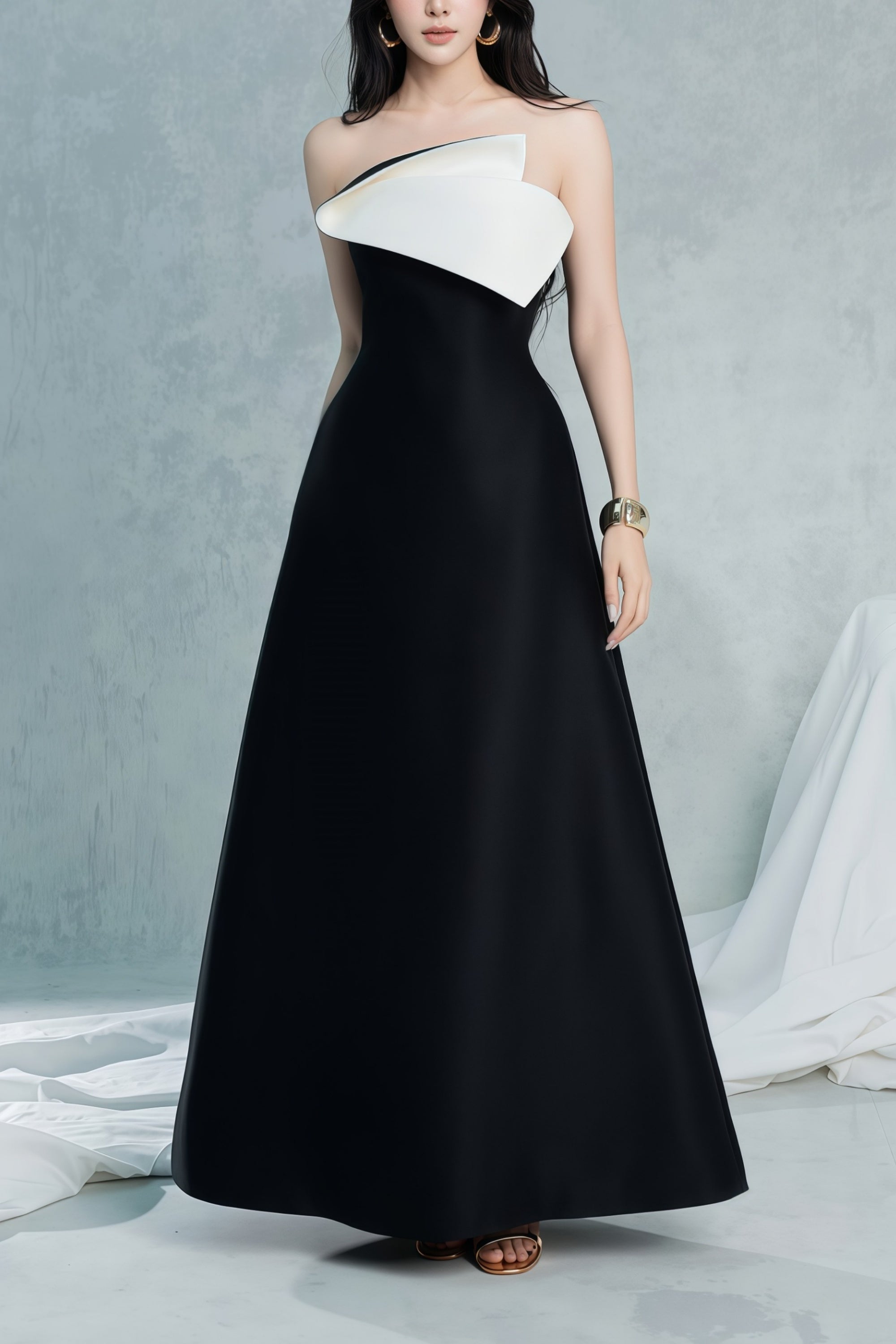 Nicole Black Folded Color Blocked Maxi Dress