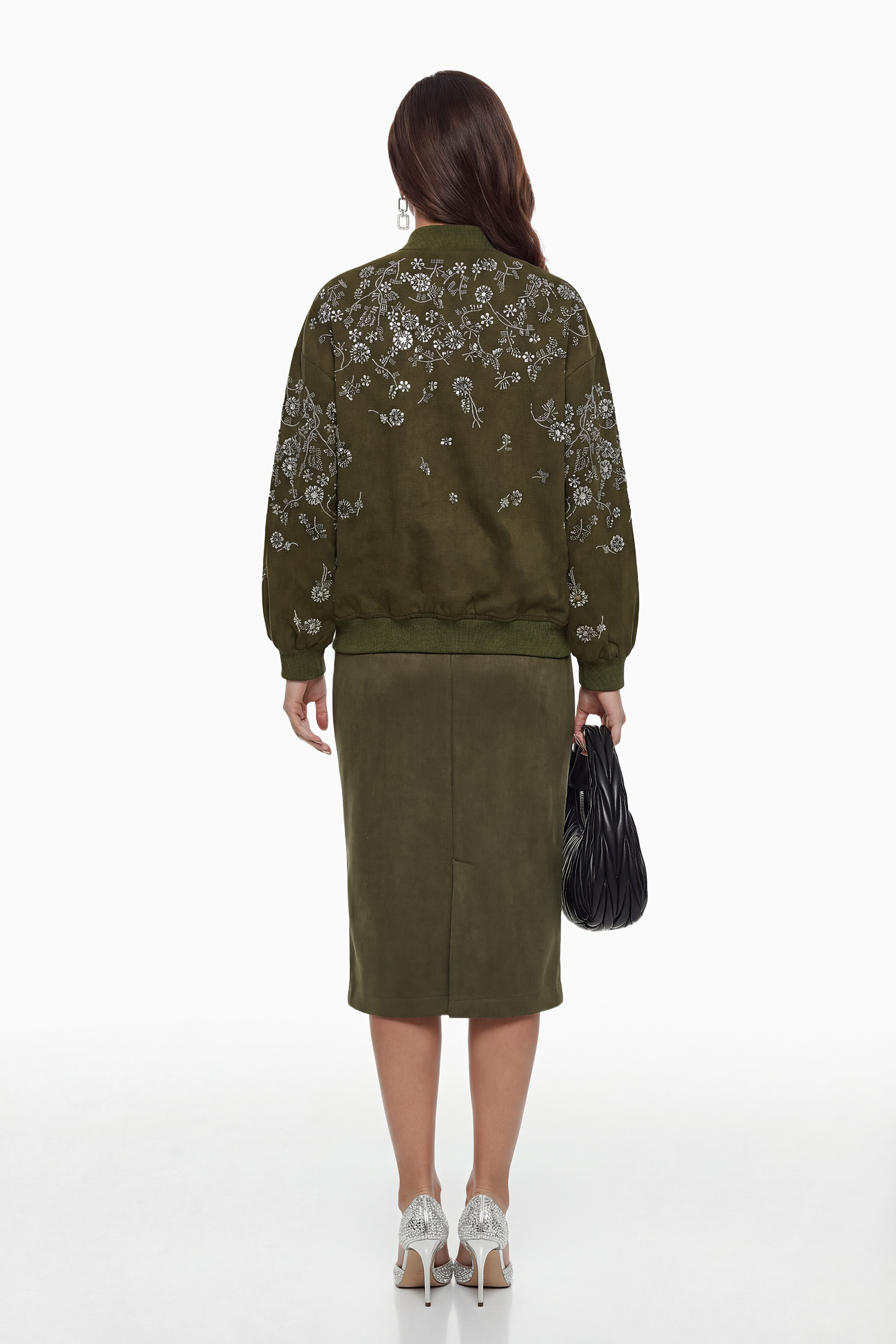 Nicole Green Jacket with Floral Embroidered