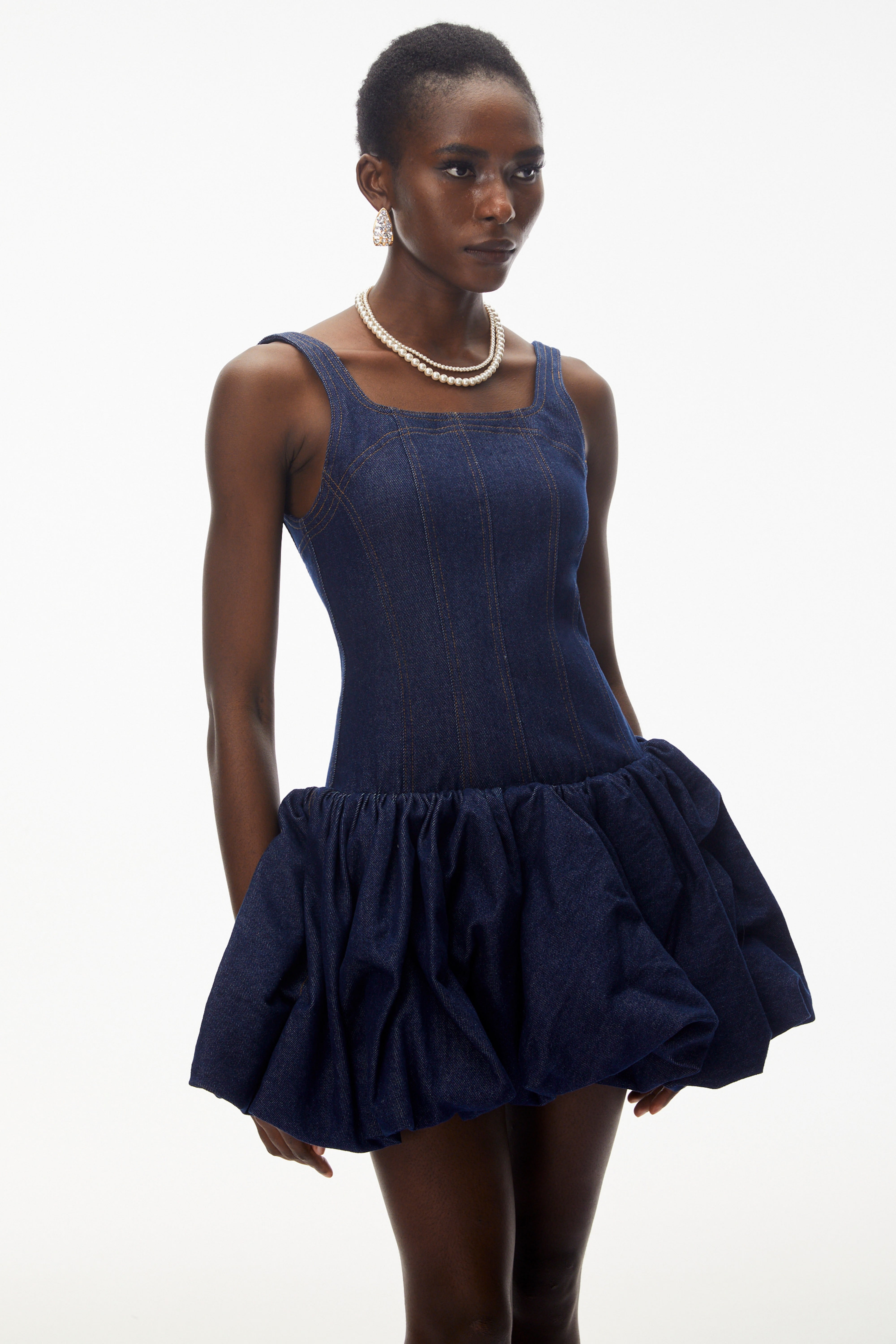 Niloufar Dark Blue Puffball Denim Mini Dress