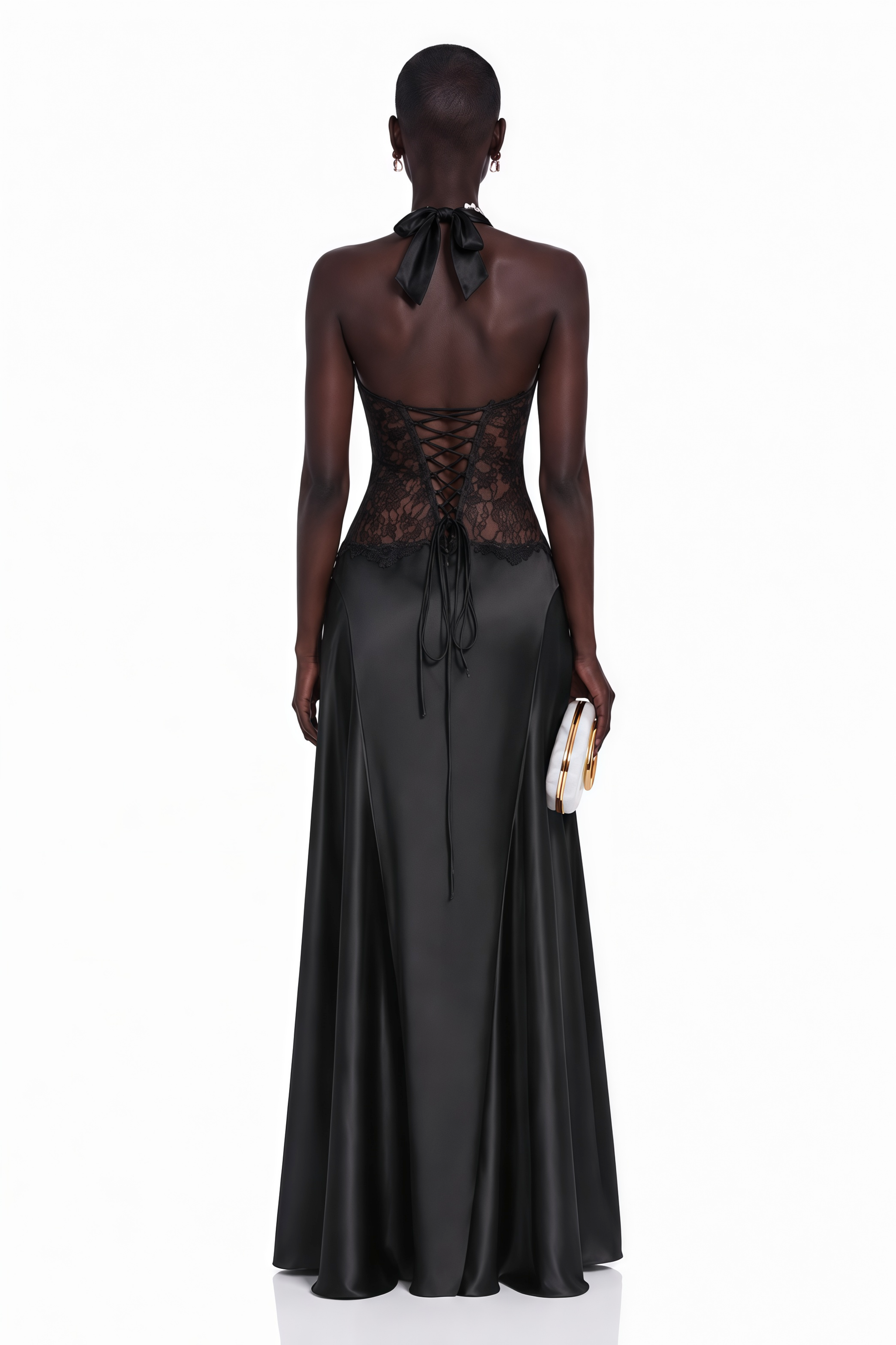 Nina Black Halterneck Maxi Dress with Lace Panels