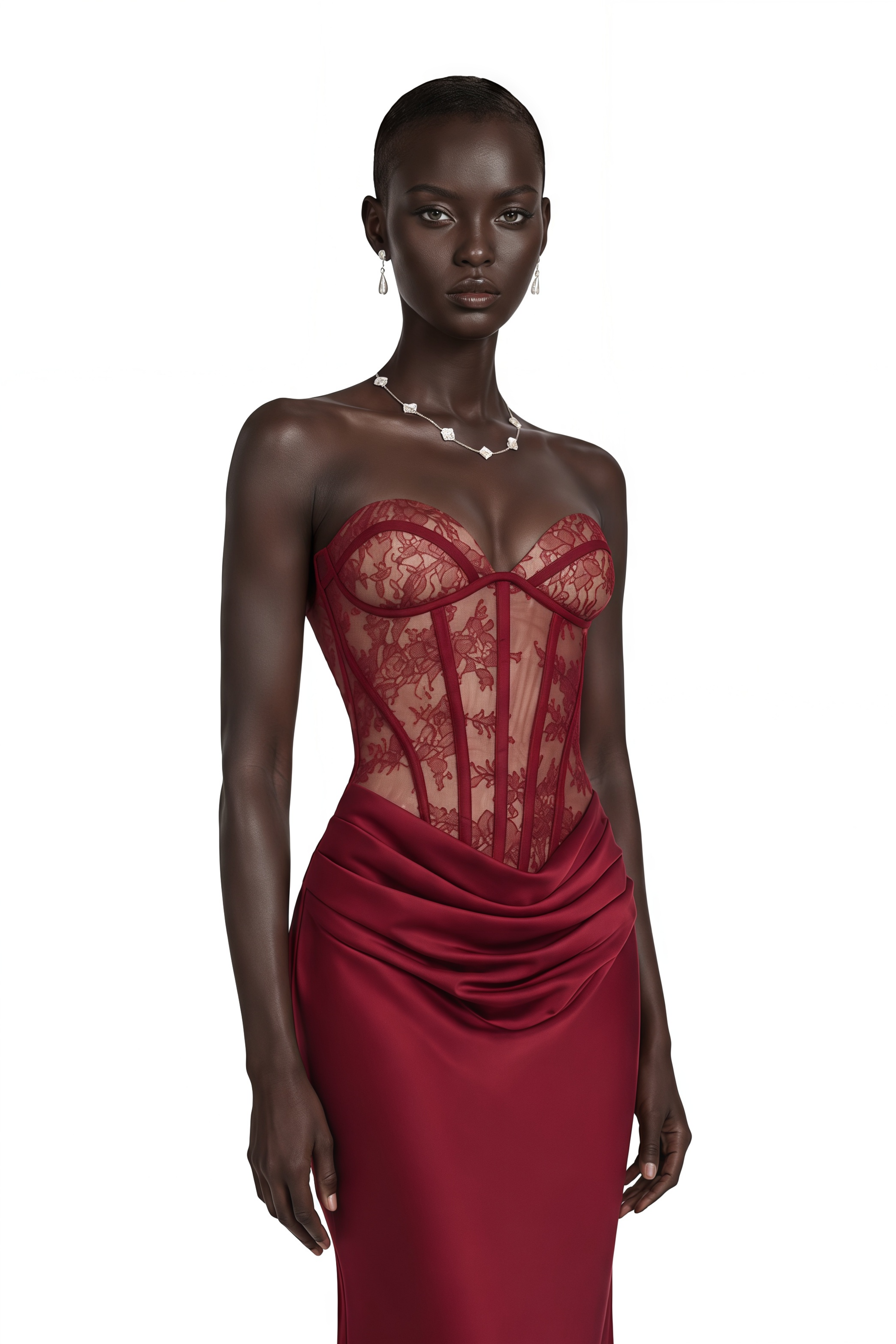 Noelle Red Off Shoulder Maxi Dress with Lace Panels