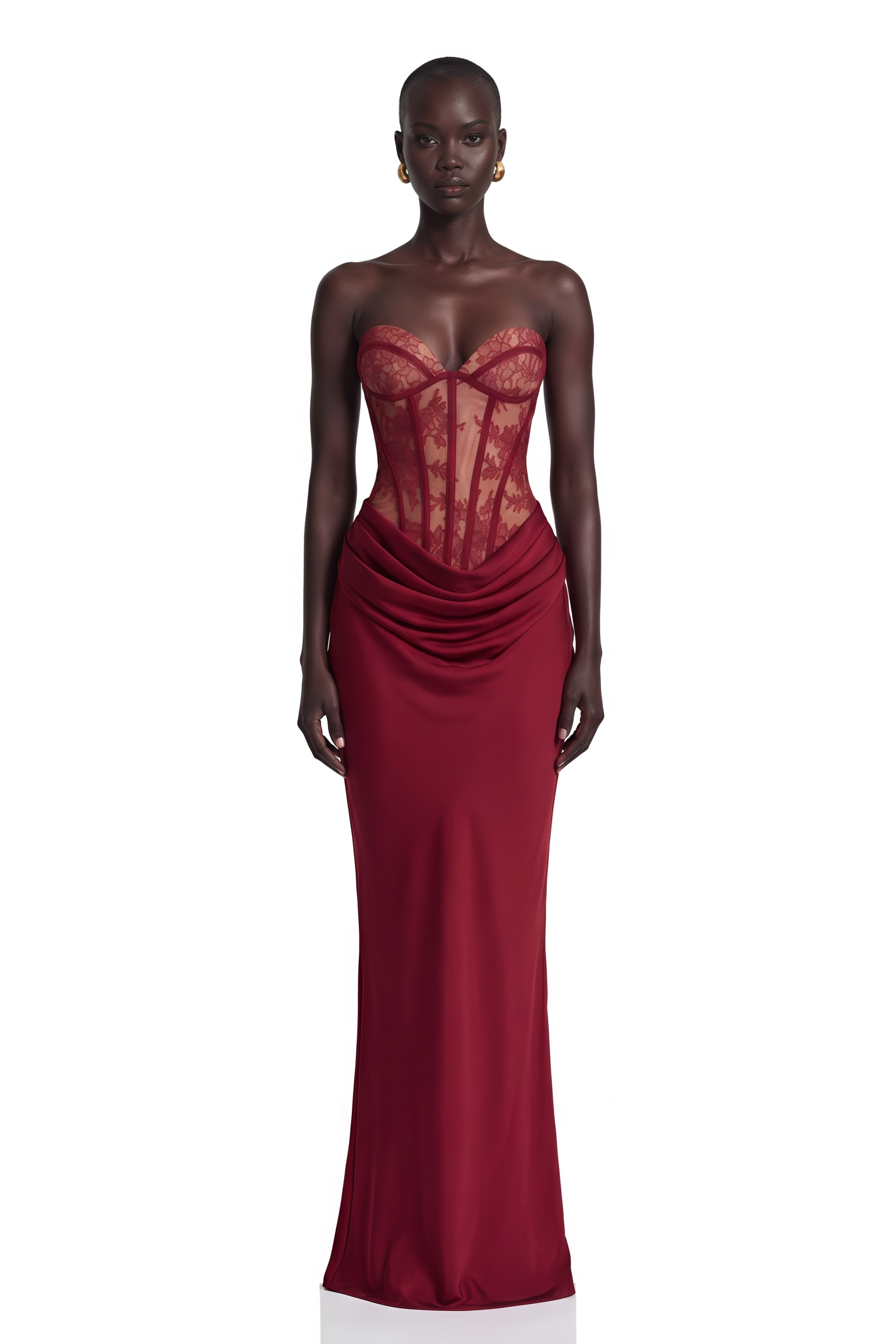 Noelle Red Off Shoulder Maxi Dress with Lace Panels