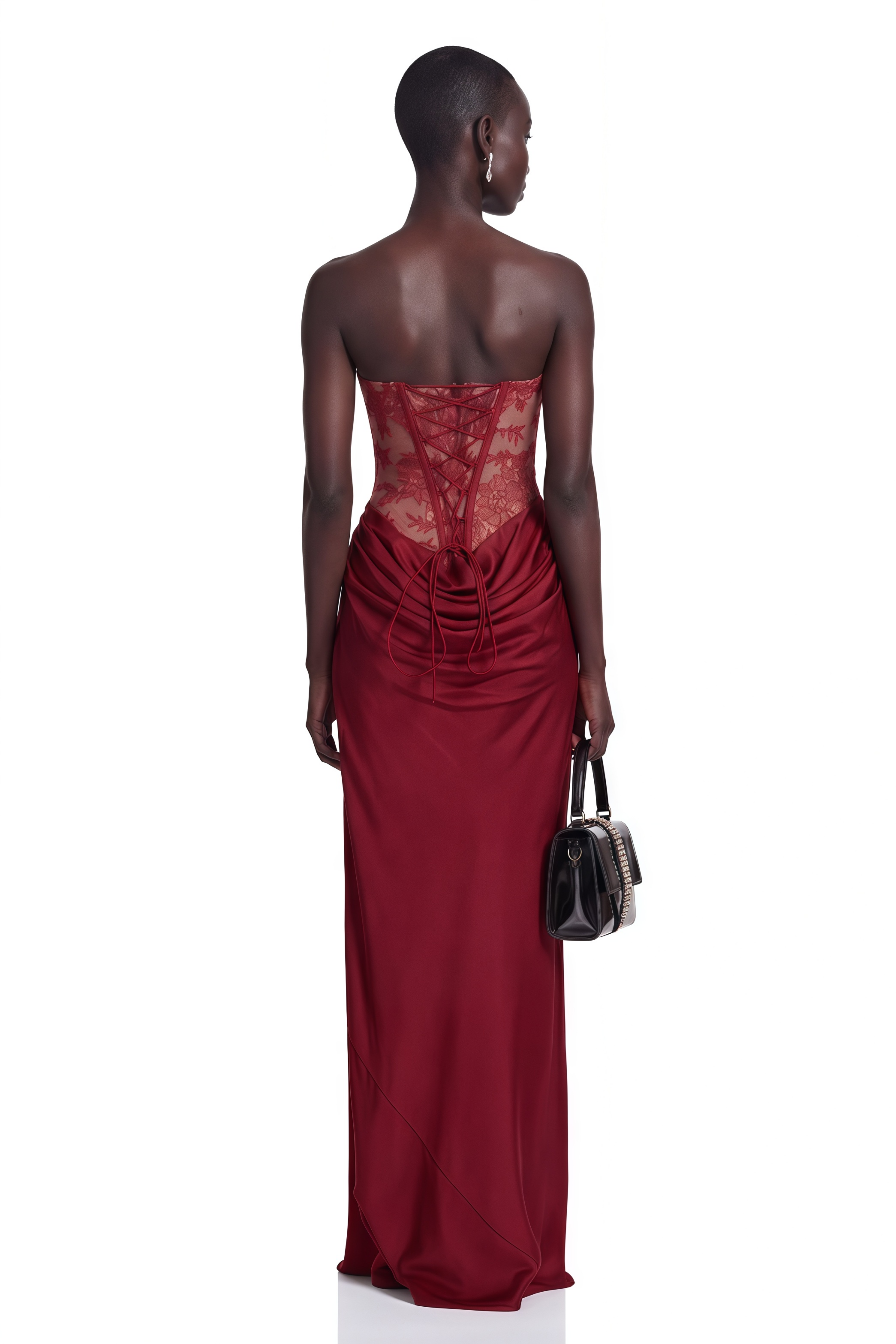 Noelle Red Off Shoulder Maxi Dress with Lace Panels