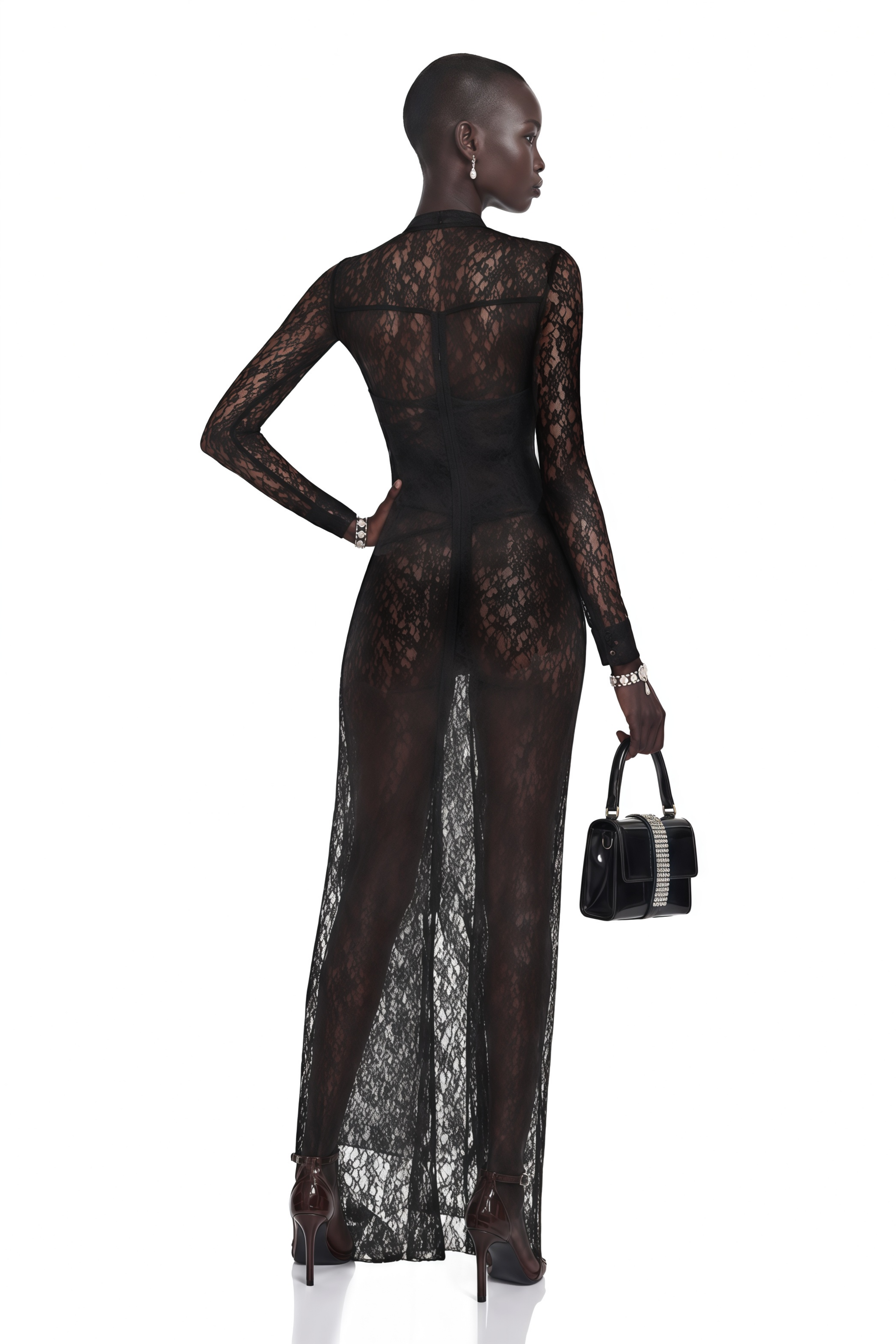 Noemie Black Lace Maxi Dress with Cut-Outs
