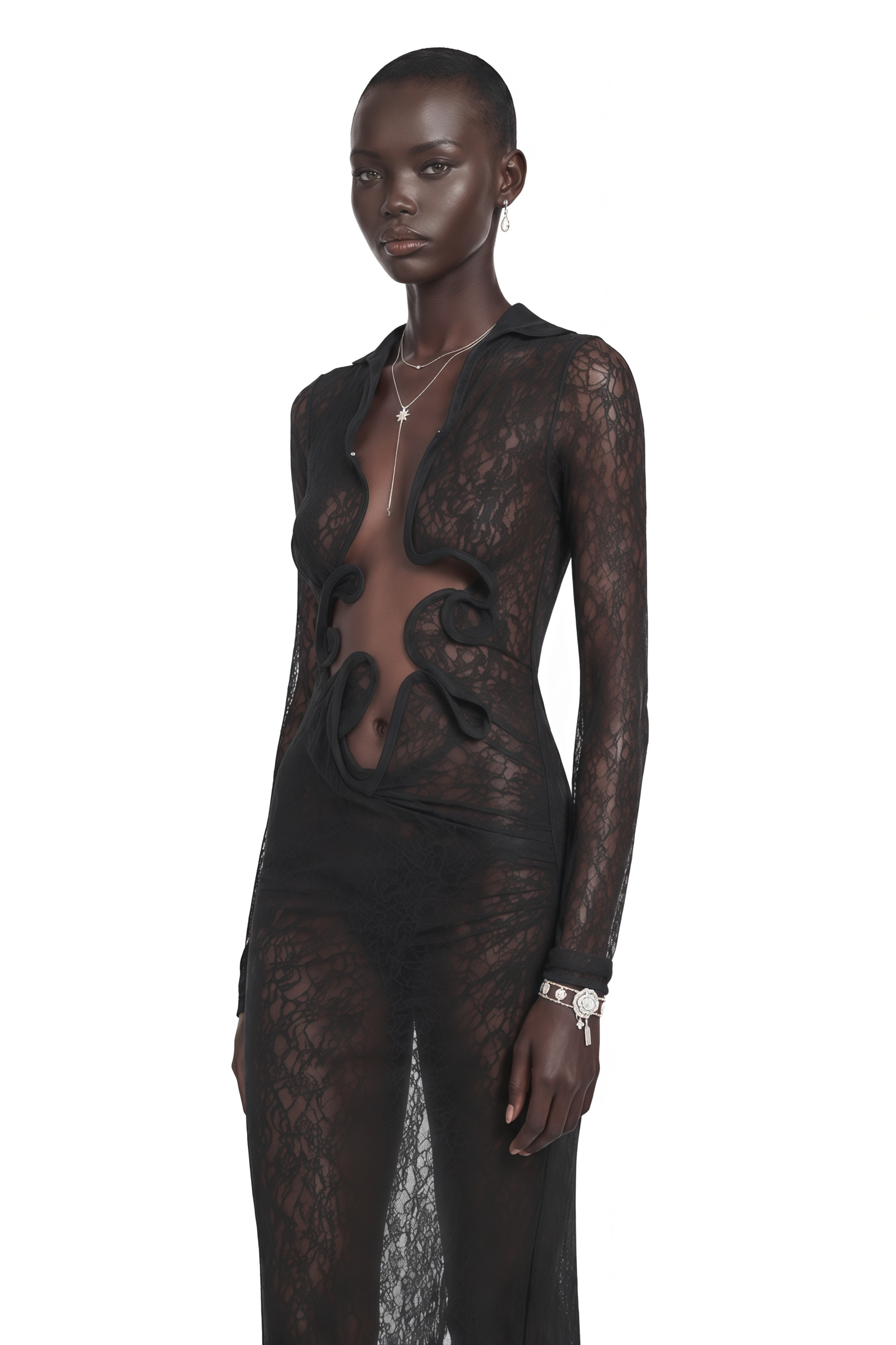 Noemie Black Lace Maxi Dress with Cut-Outs