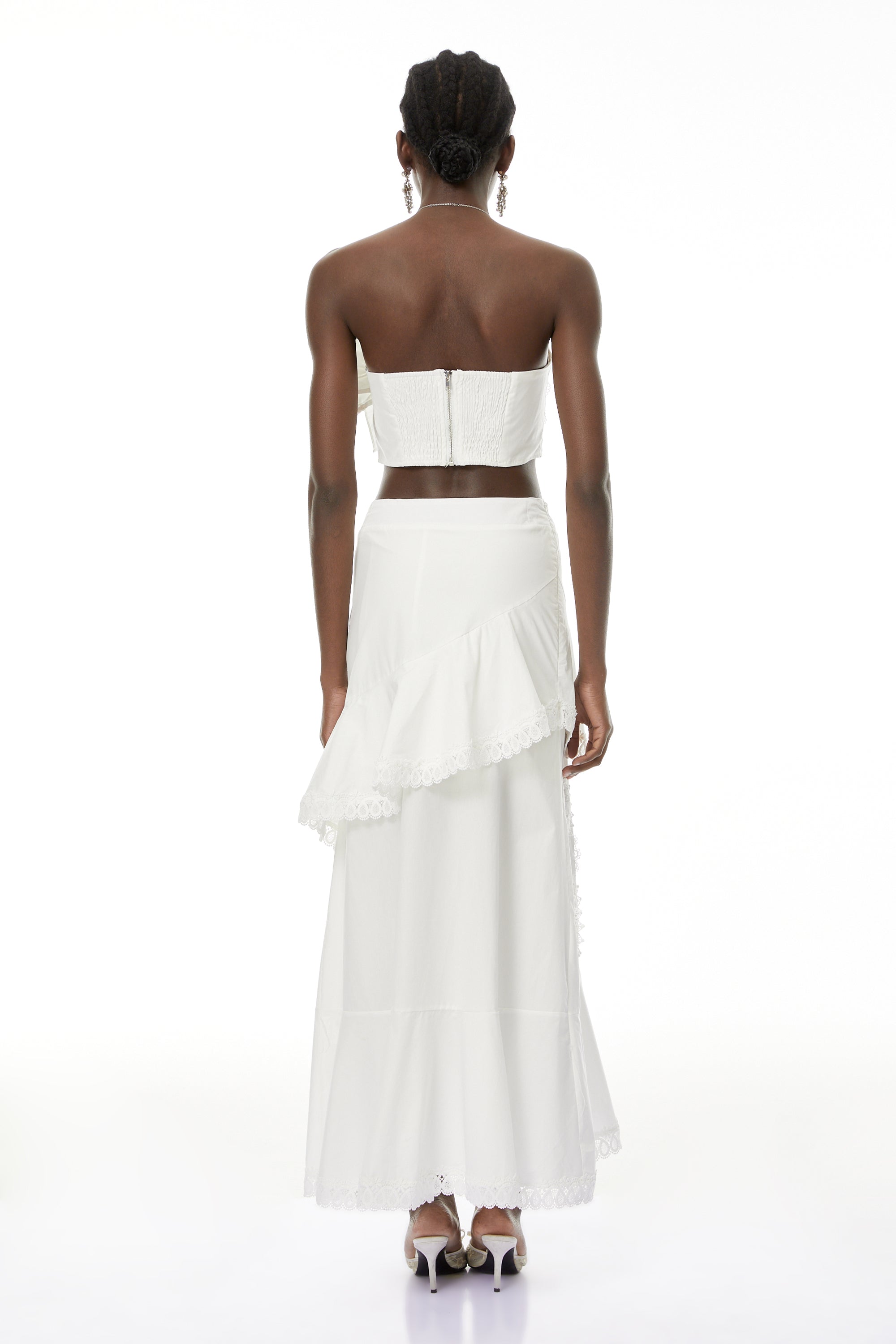 Nonhle White Floral Appliqué Top & Skirt Set