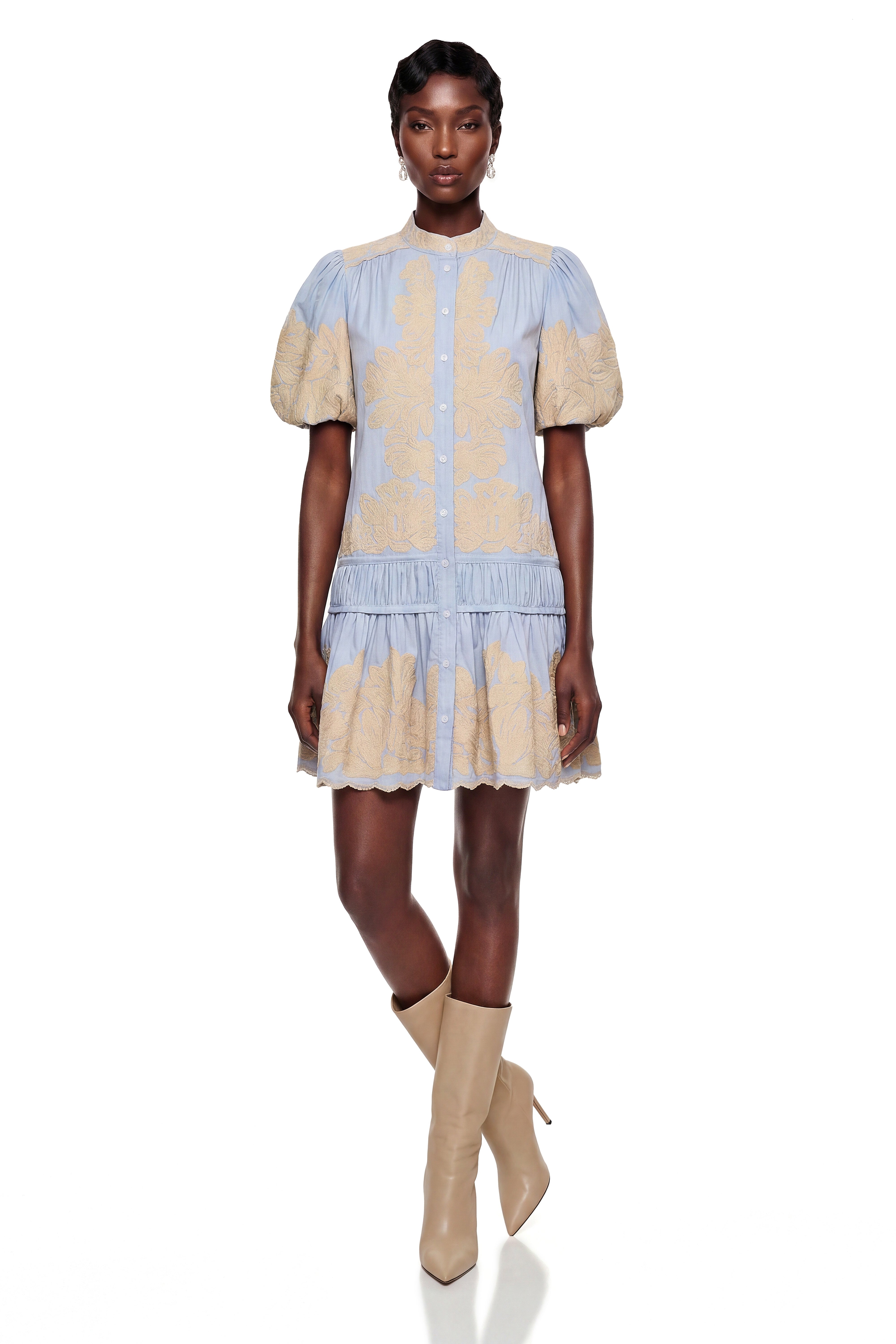 Octavia Blue Embroidered Mini Dress