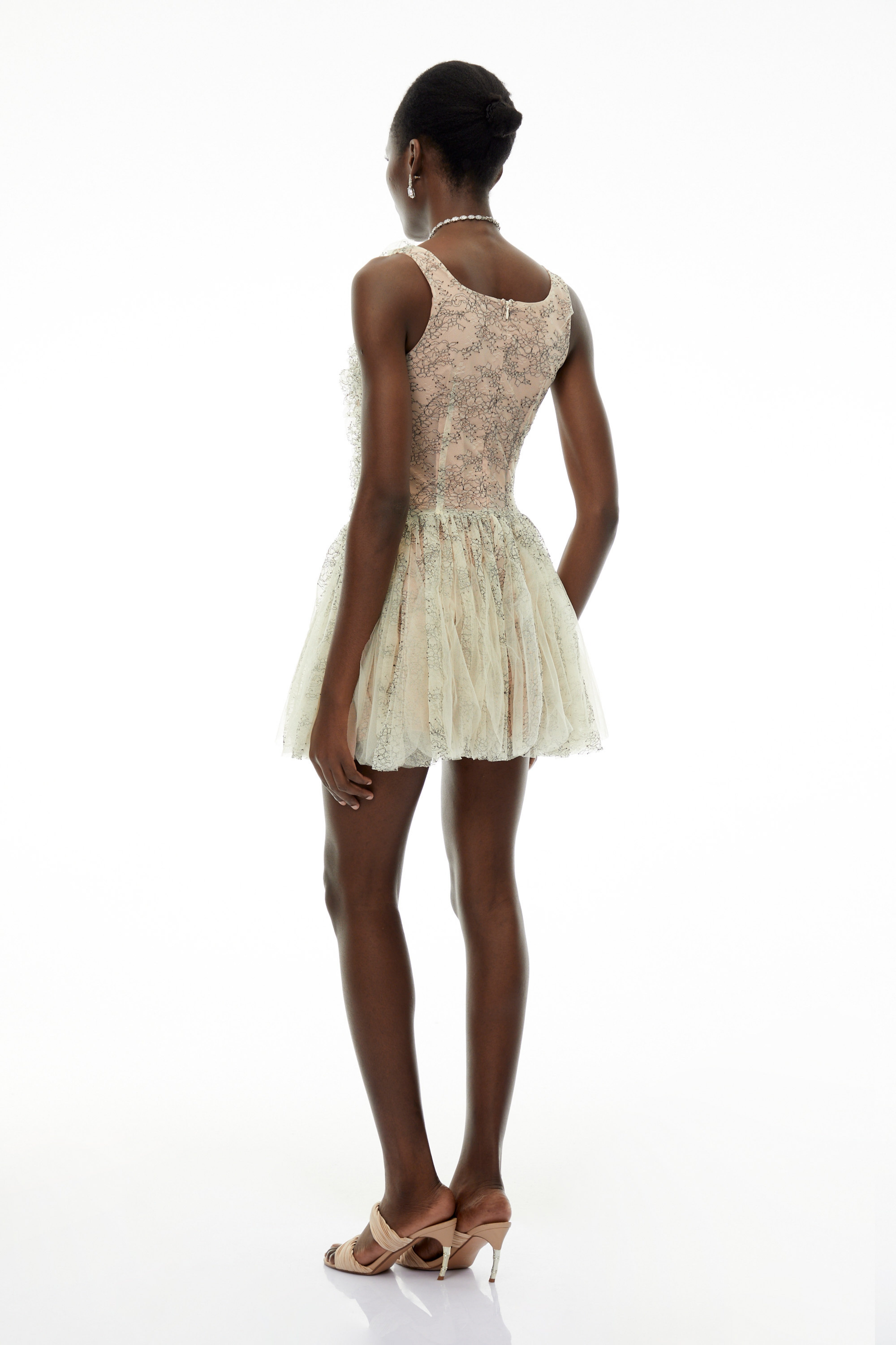 Octavia Green Ruched Mini Dress with Mesh Panels