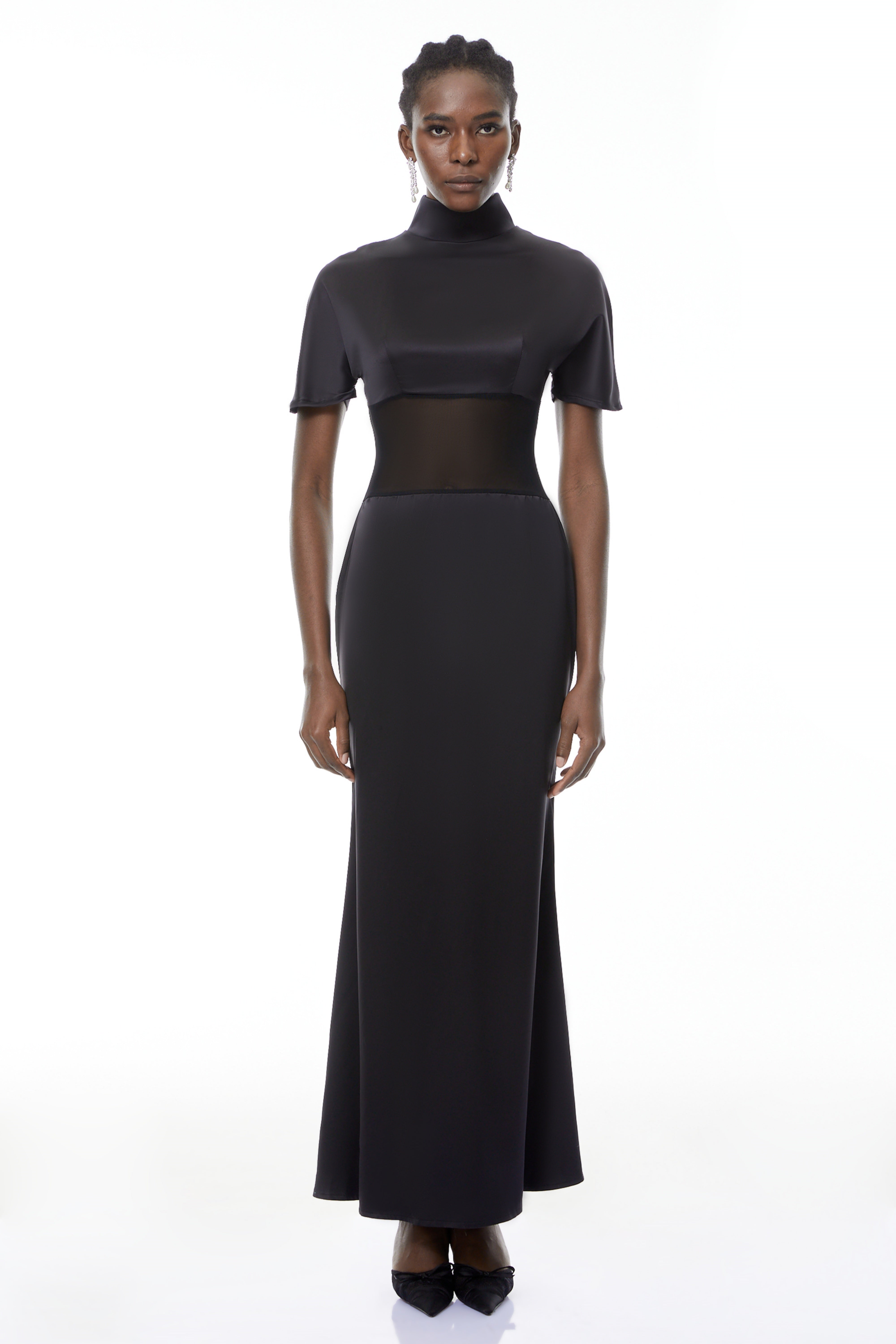 Odelia Black High Neck Sheer Maxi Dress