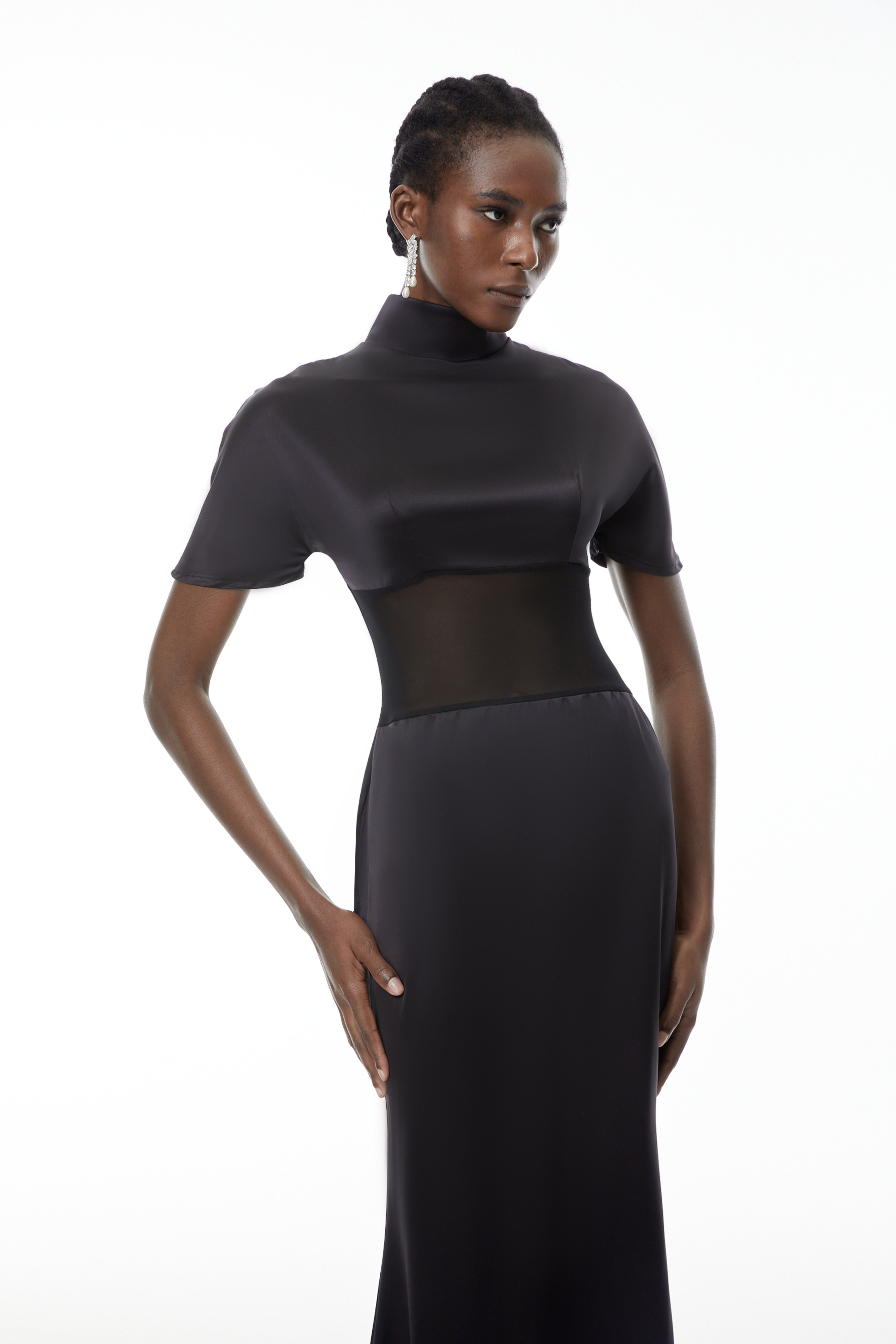 Odelia Black High Neck Sheer Maxi Dress