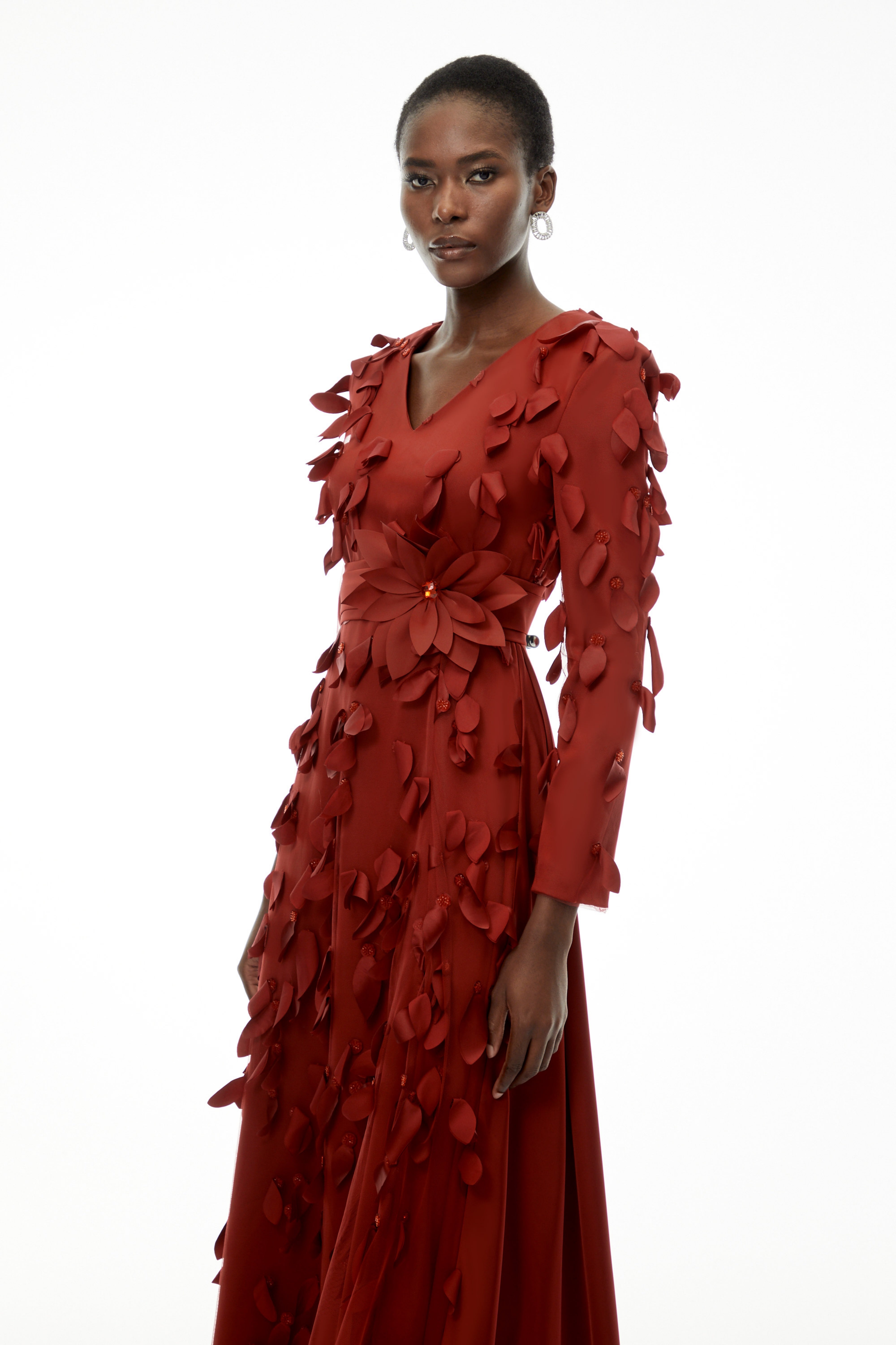 Olivia Red Maxi Dress with All-Over 3D Petals (Final Sale)