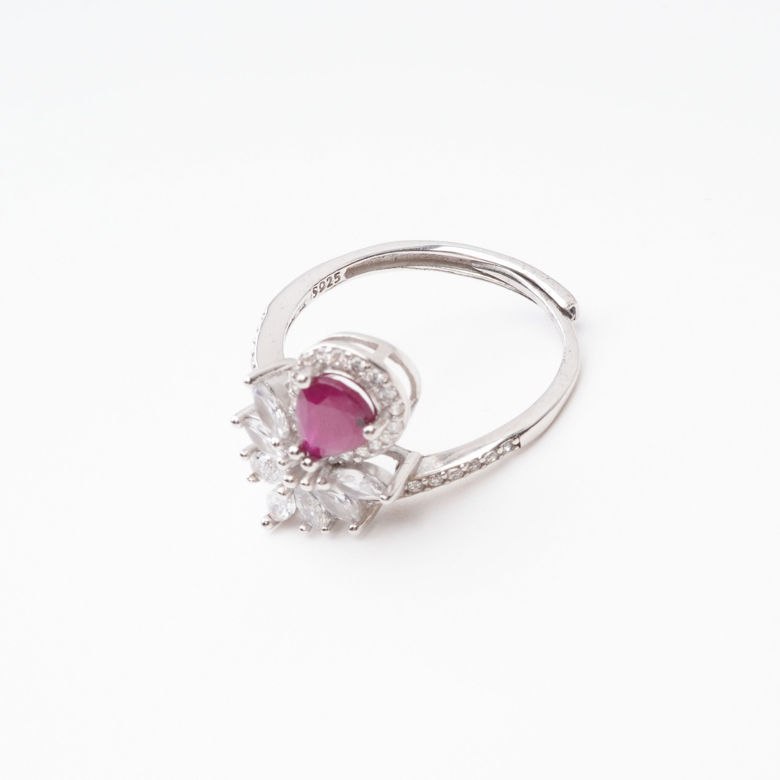Olivia Ruby Pear Cut Halo Marquise Cluster Crystal Sterling Silver Ring