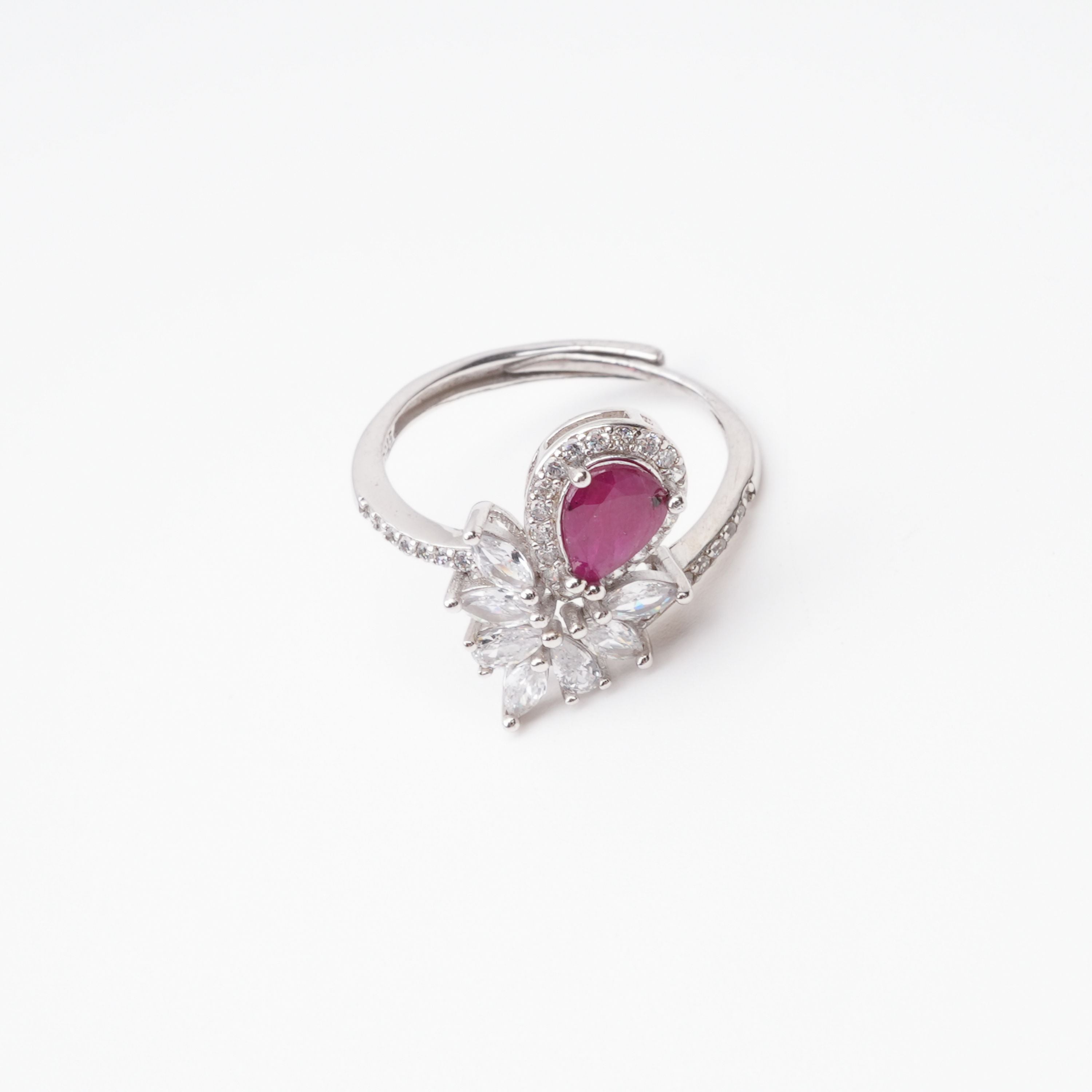 Olivia Ruby Pear Cut Halo Marquise Cluster Crystal Sterling Silver Ring