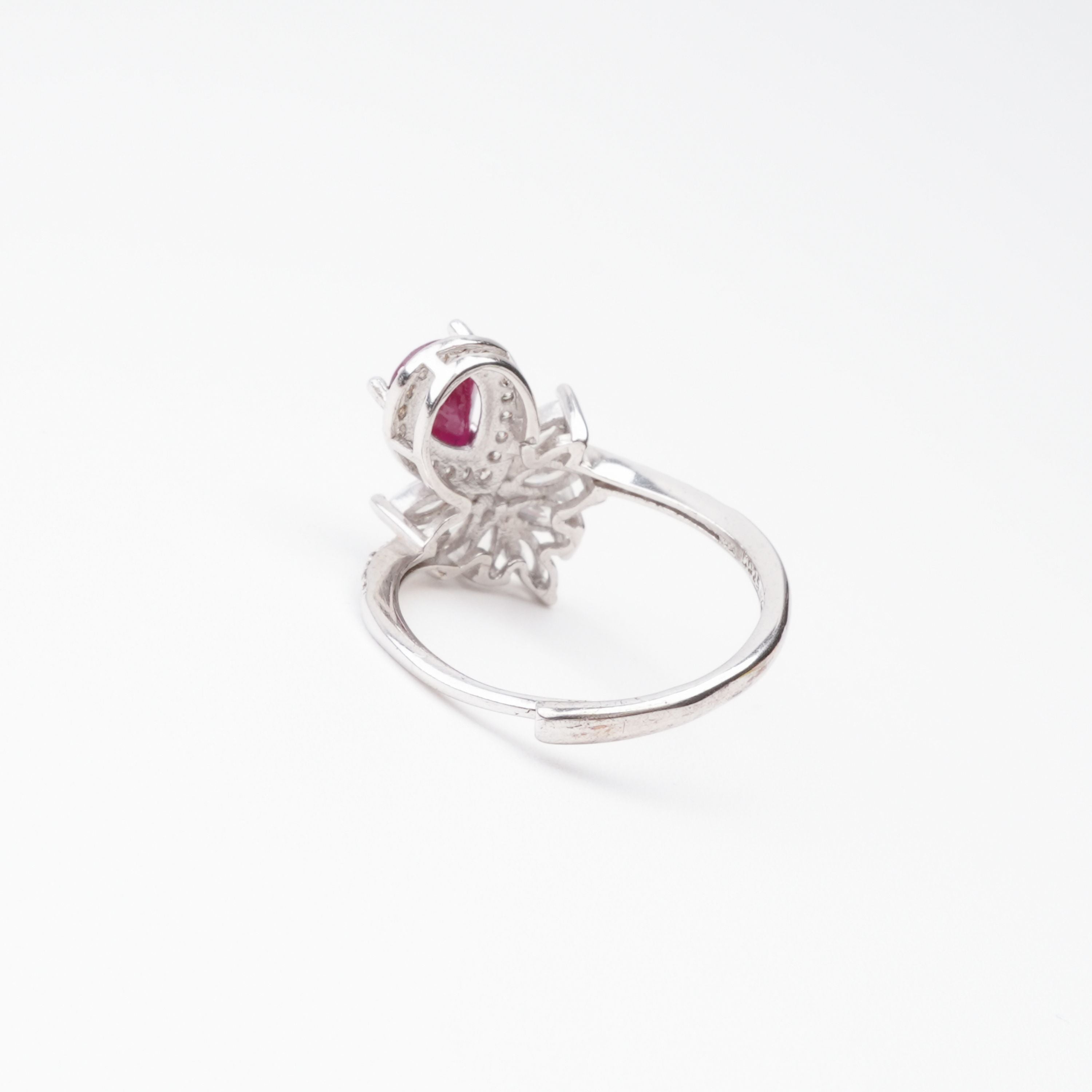 Olivia Ruby Pear Cut Halo Marquise Cluster Crystal Sterling Silver Ring