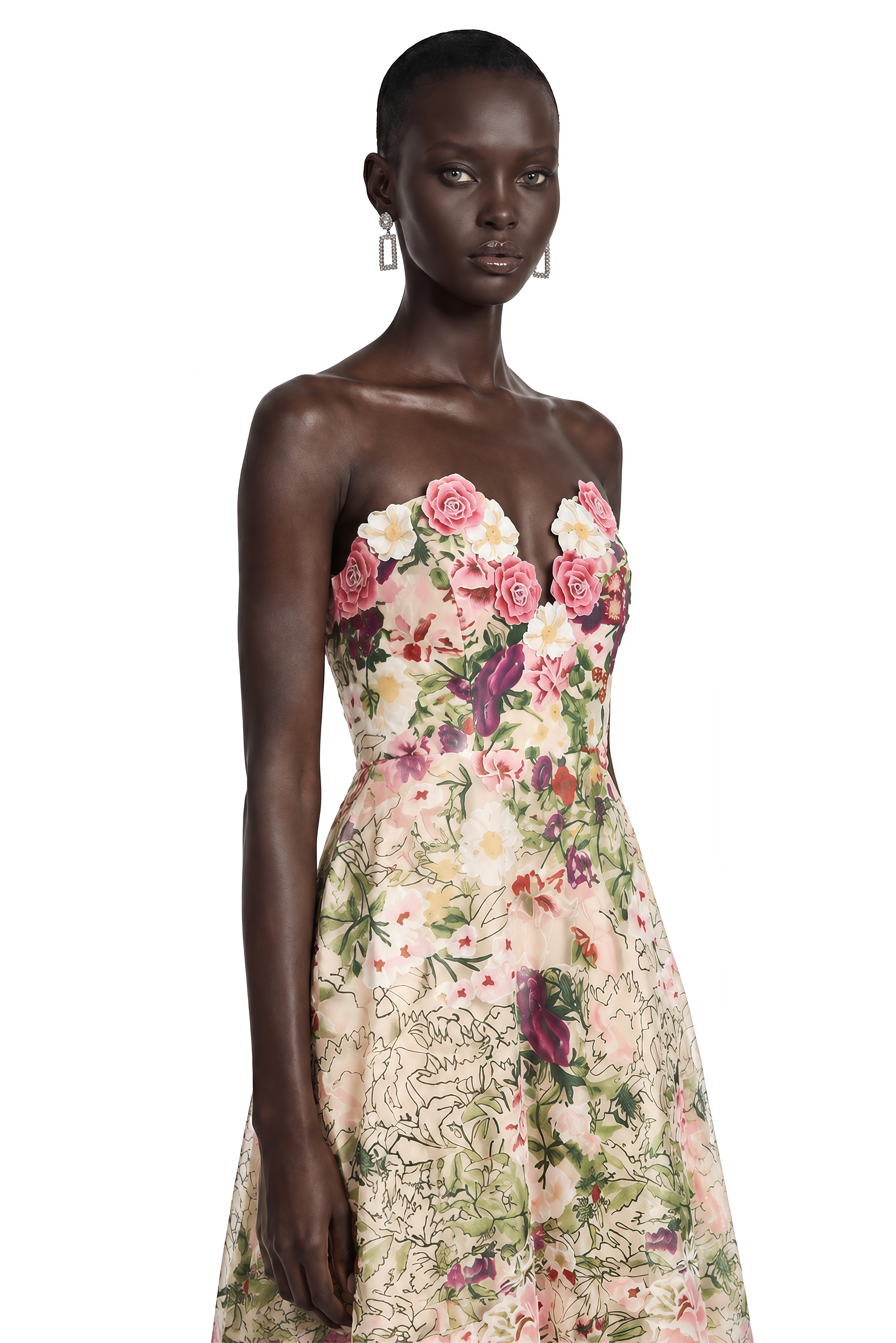 Robe longue à épaules dénudées Oliwia, rose, avec broderies florales