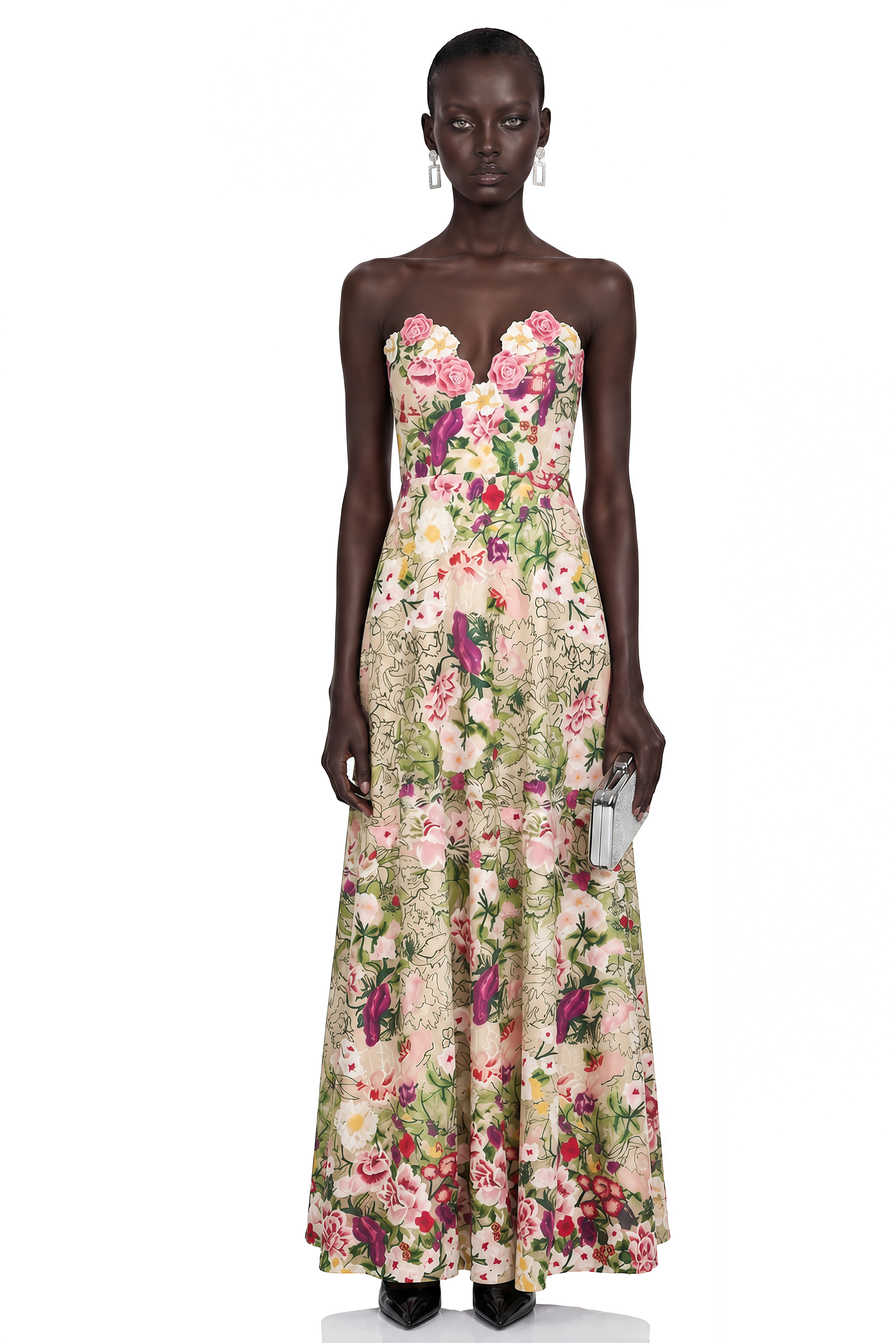 Robe longue à épaules dénudées Oliwia, rose, avec broderies florales