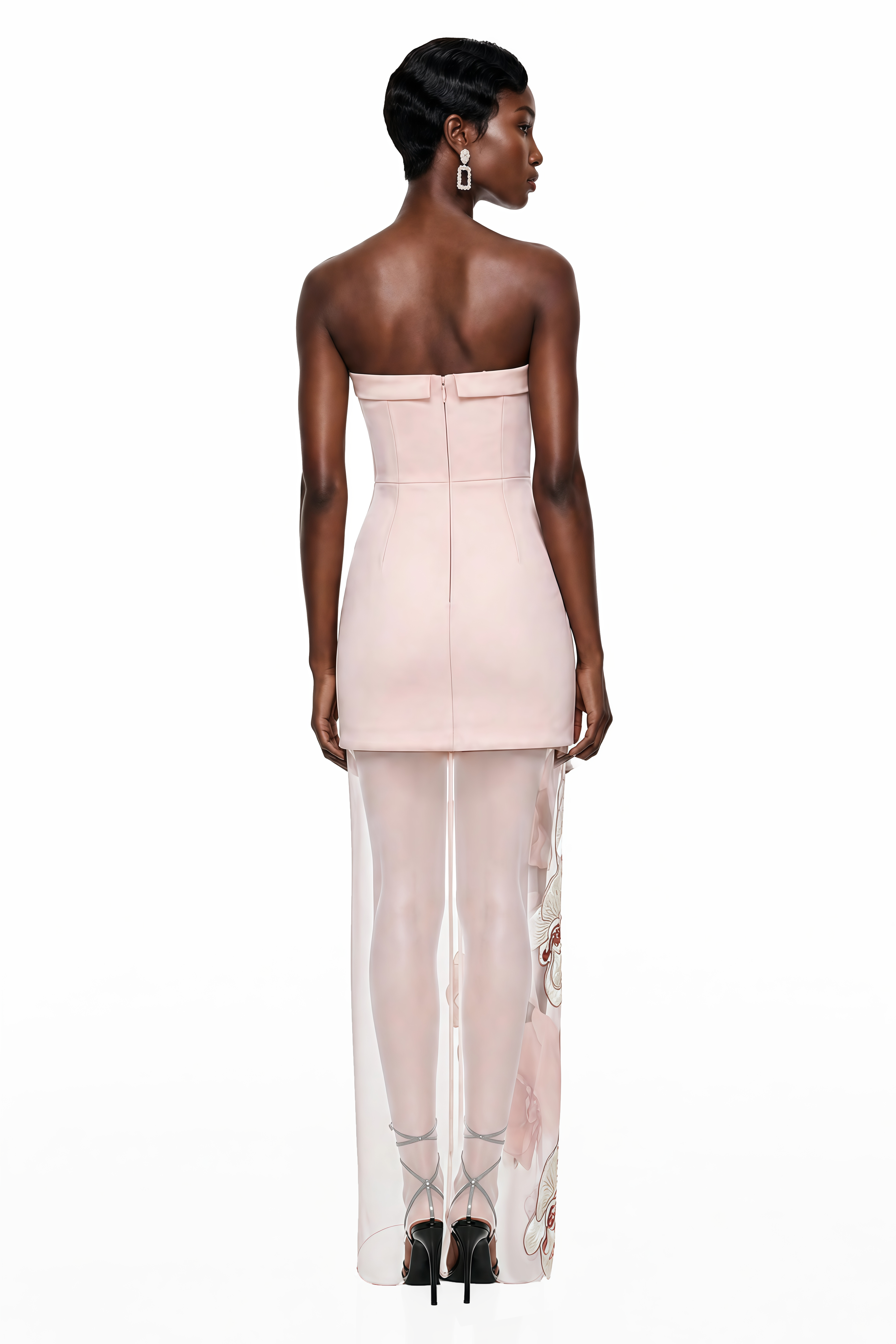 Ondina Pink Semi-Sheer Maxi Dress with Floral Applique