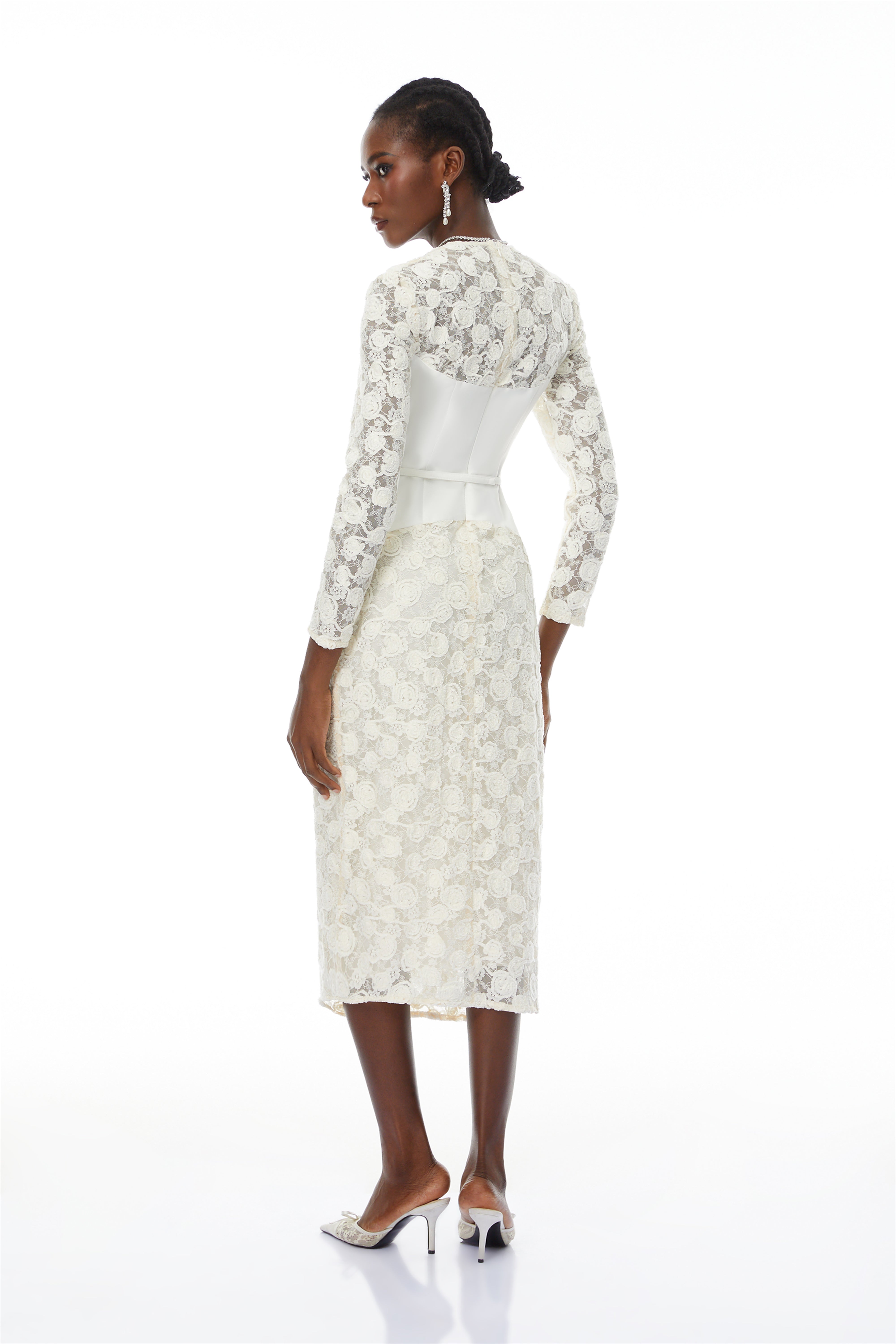 Oona White Floral Lace Pencil Midi Dress