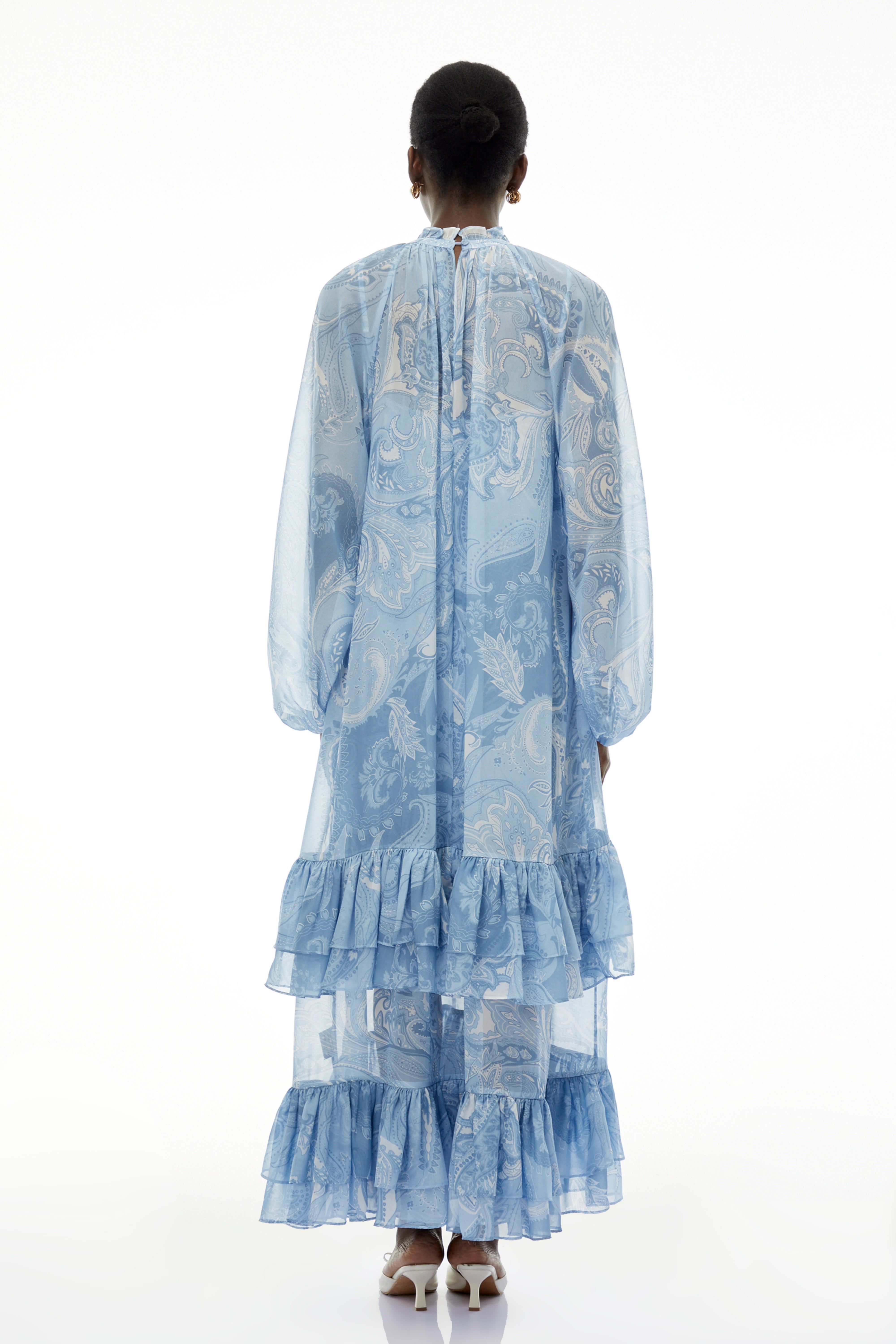 Ophelia Sky Blue Printed Tiered Maxi Dress