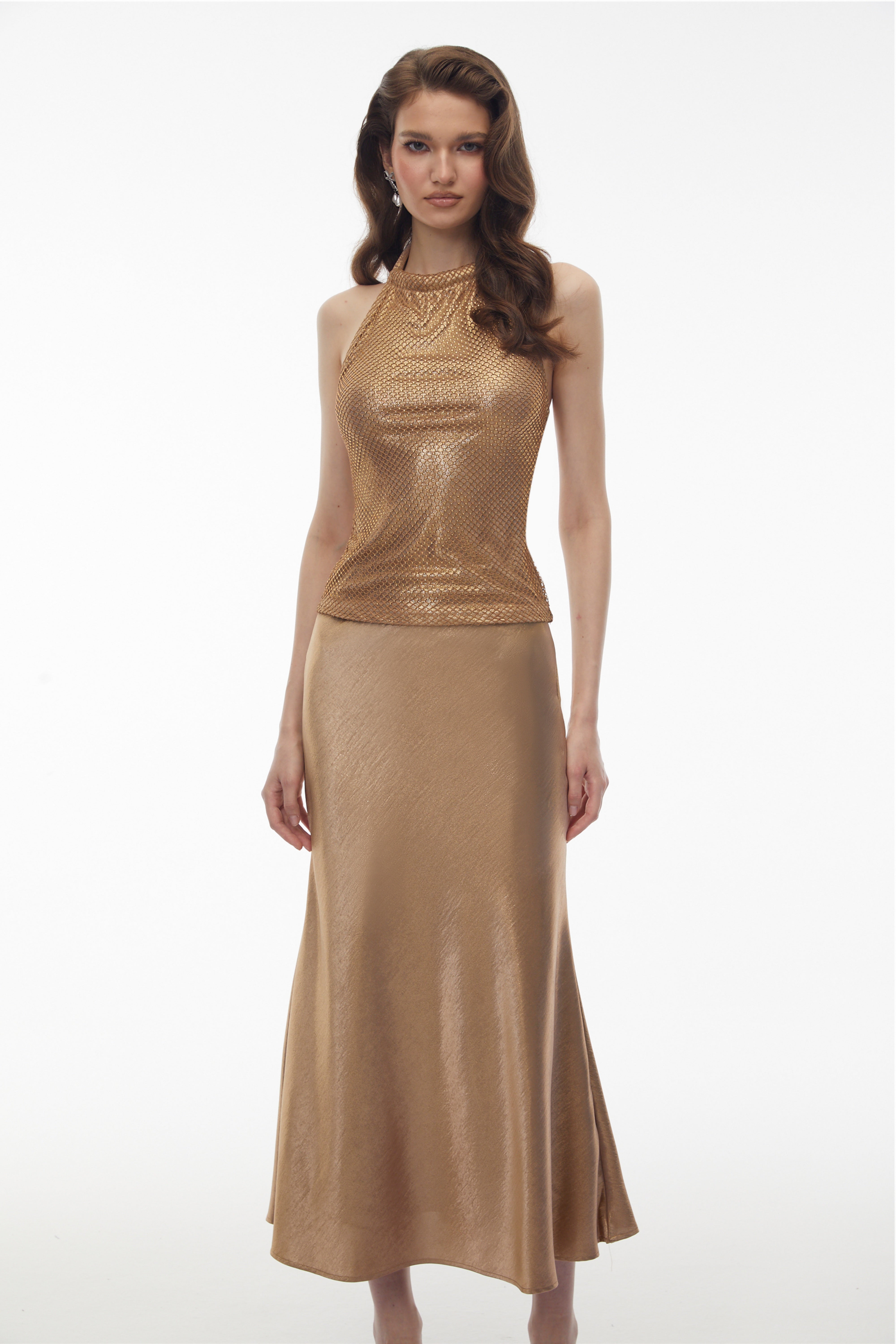 Ordelia Gold – Set aus Pailletten-Top mit Neckholder und Rock