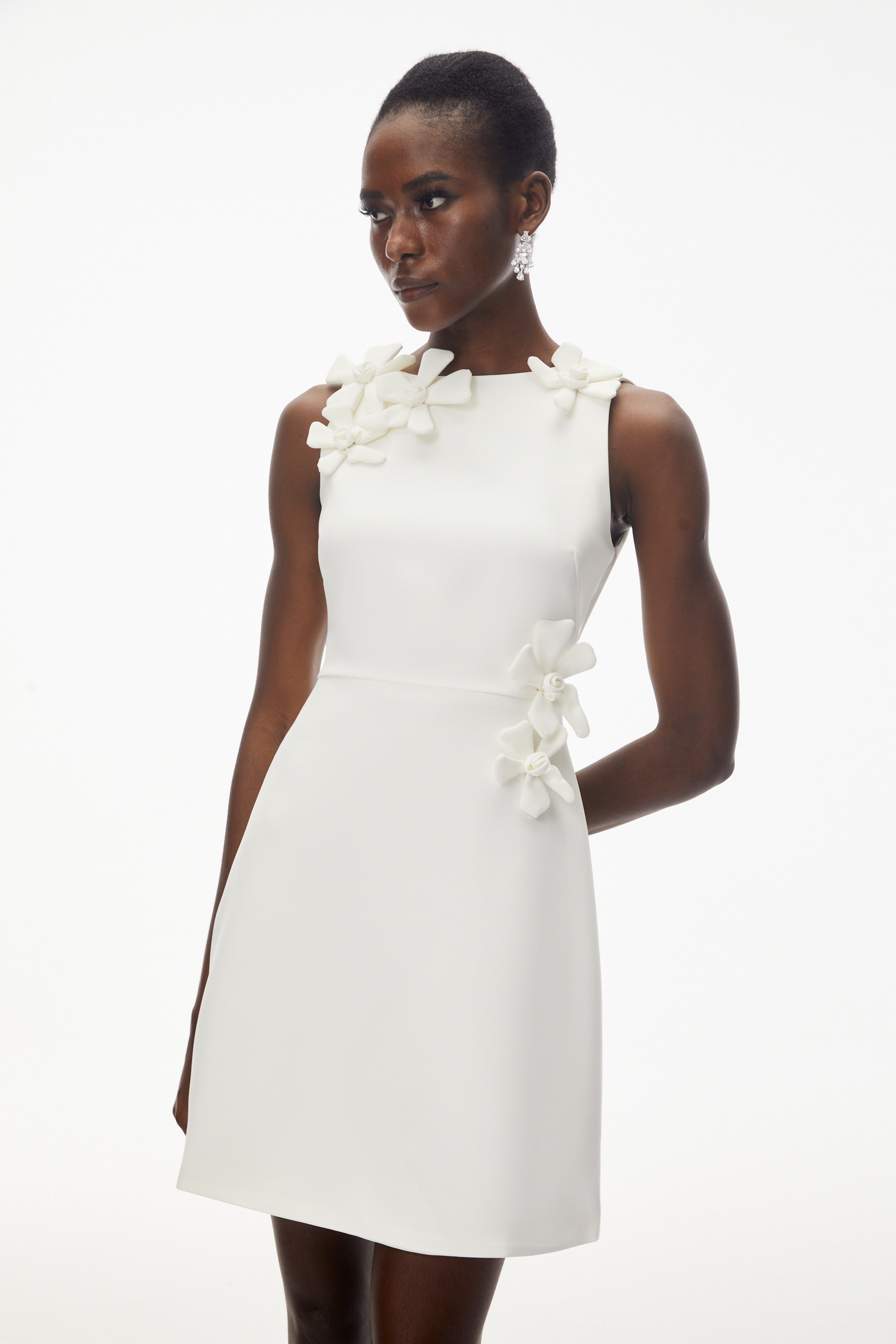 Orli White Mini Dress with 3D Petals