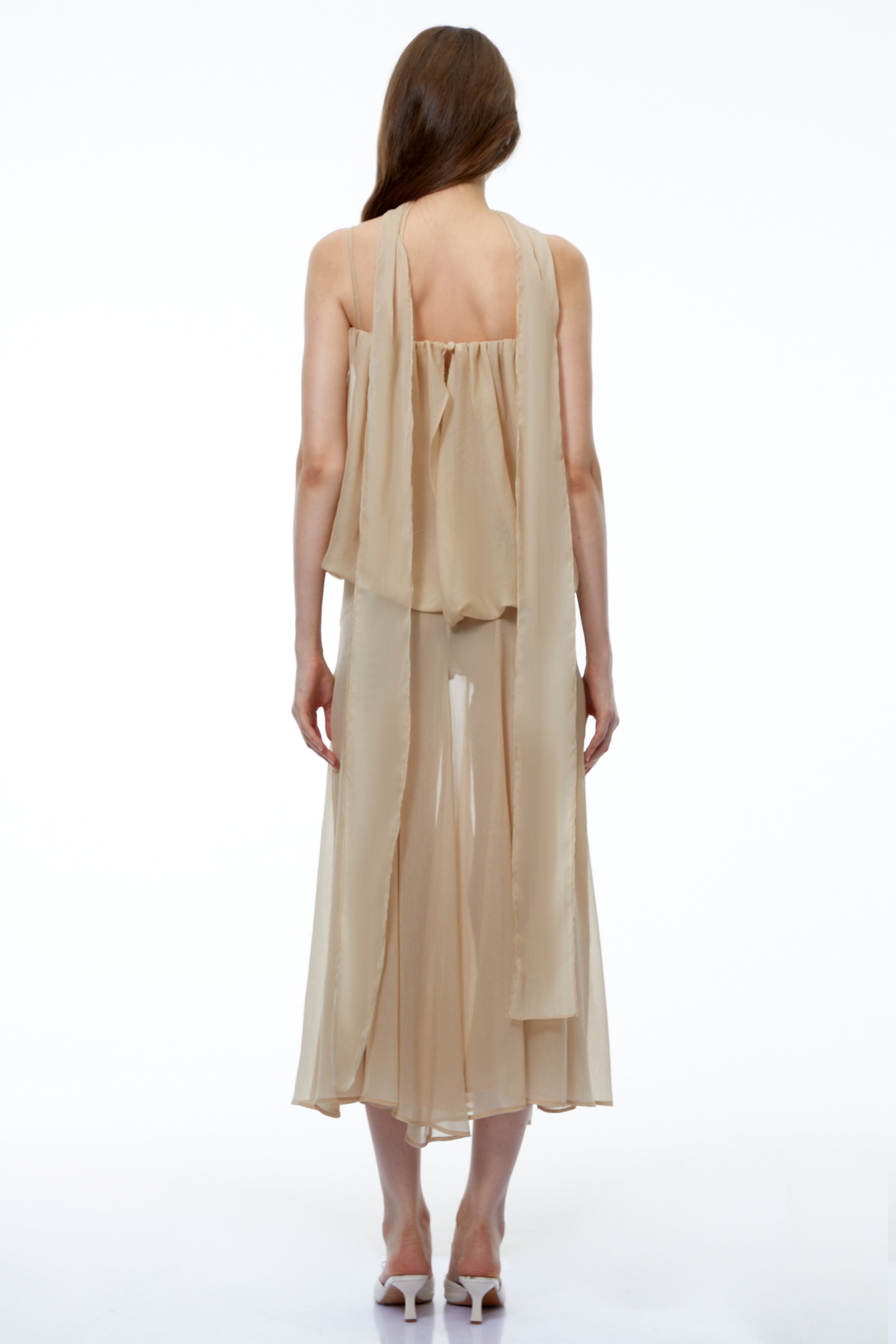 Robe longue drapée en maille Ottoline Champagne