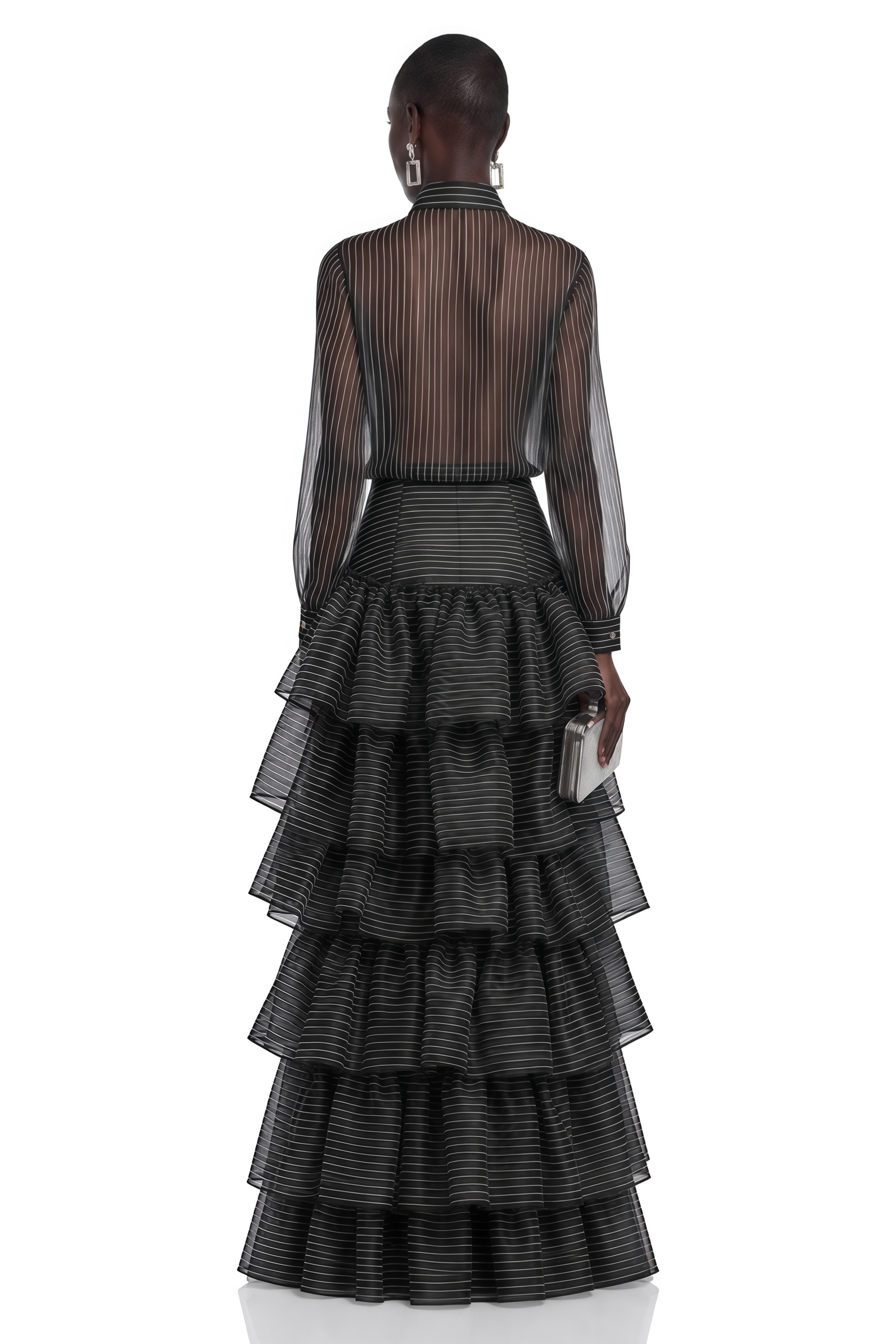 Ozzie Black Horizontal Stripe Blouse & Skirt Set