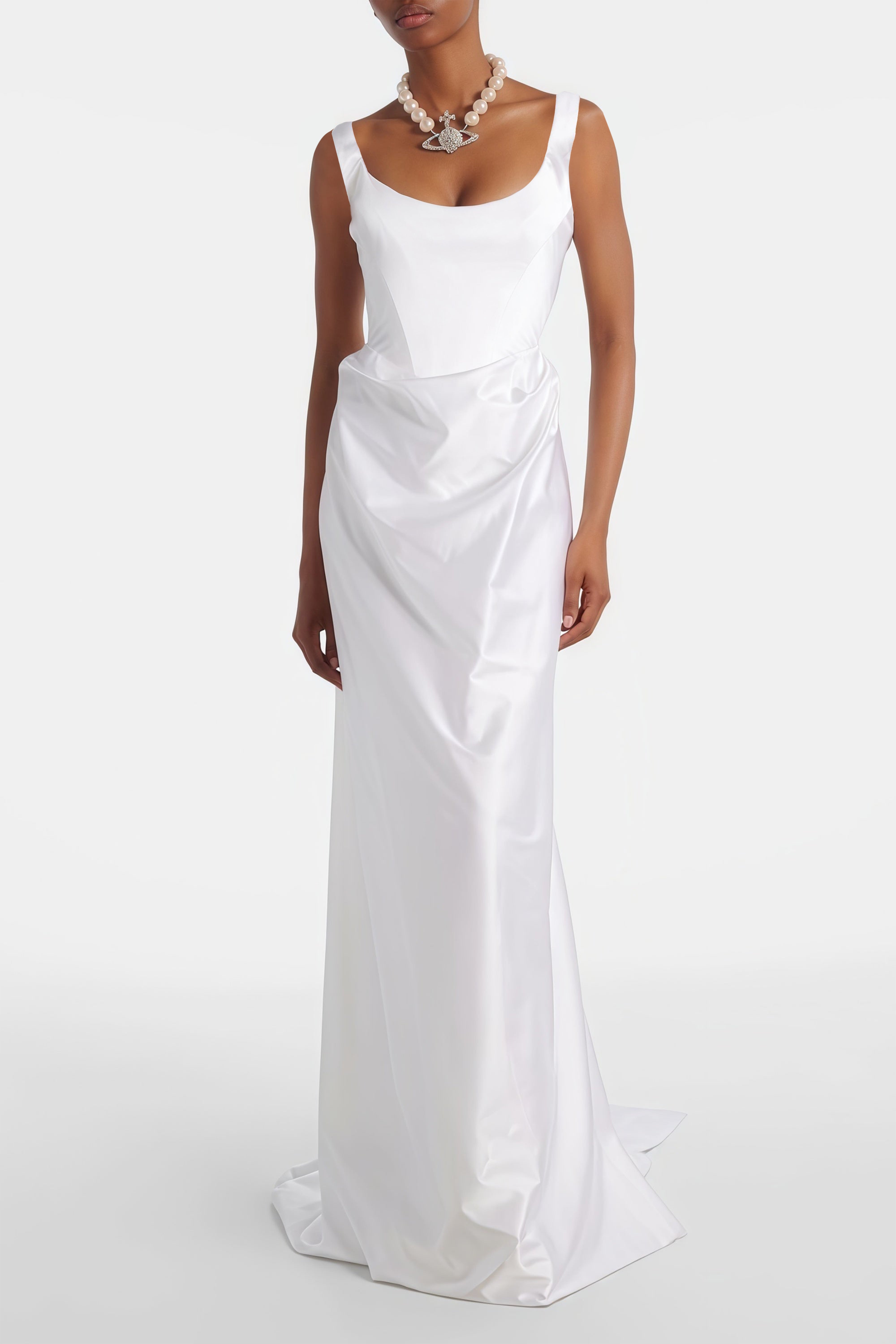 Fiona White Satin Square Neck Maxi Dress