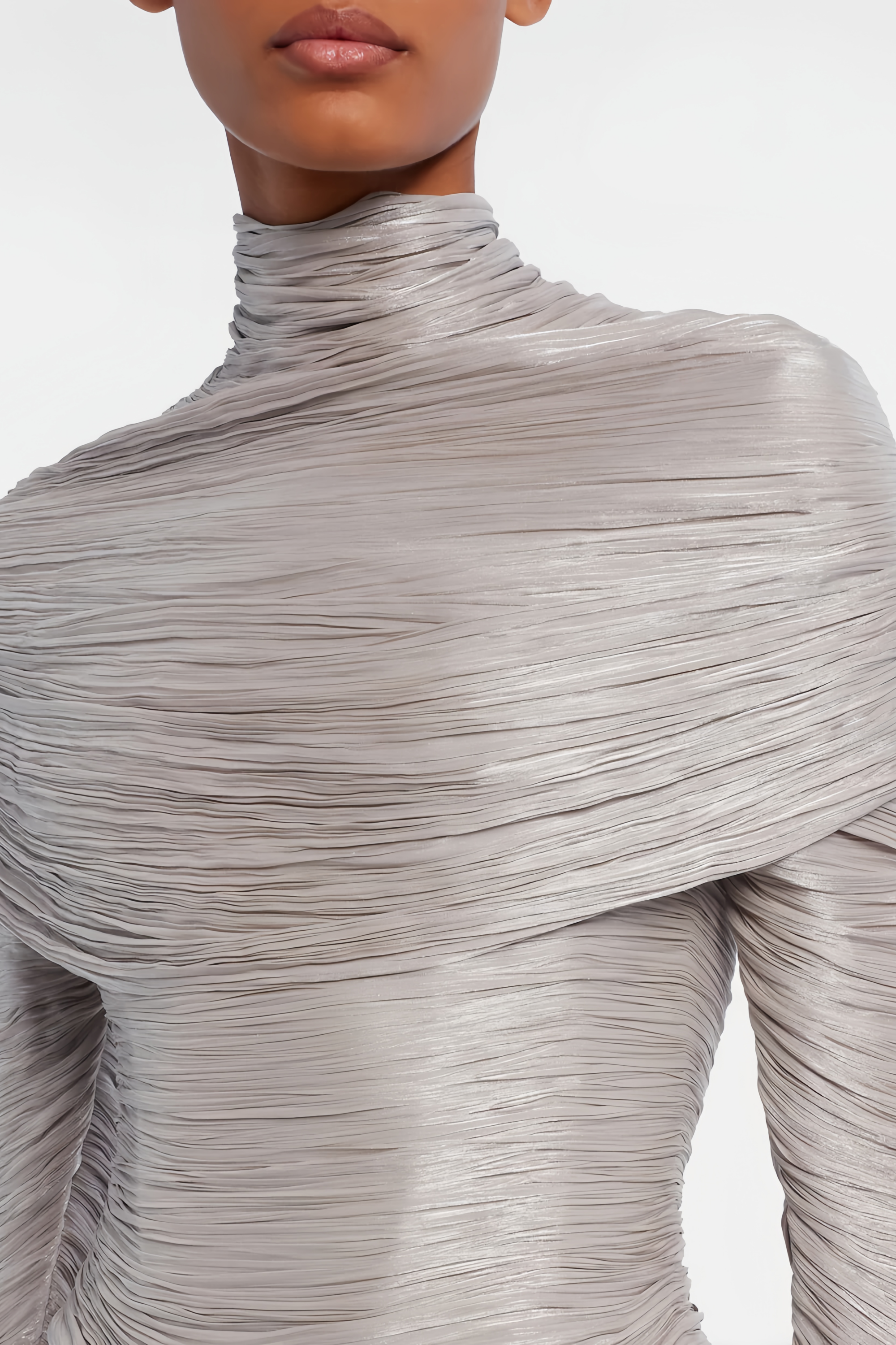 Nerida Silver Turtleneck Ruched Maxi Dress