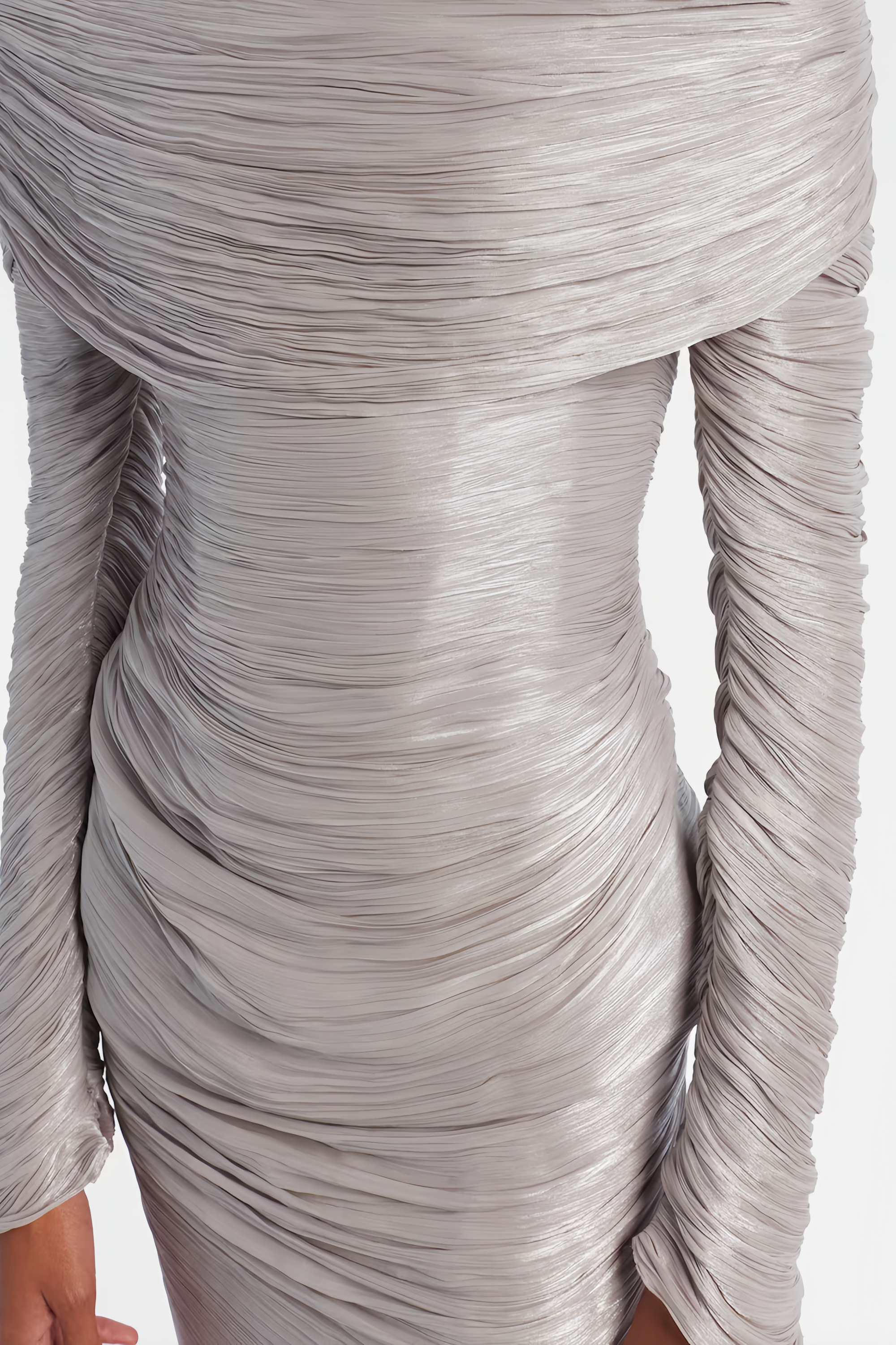 Nerida Silver Turtleneck Ruched Maxi Dress