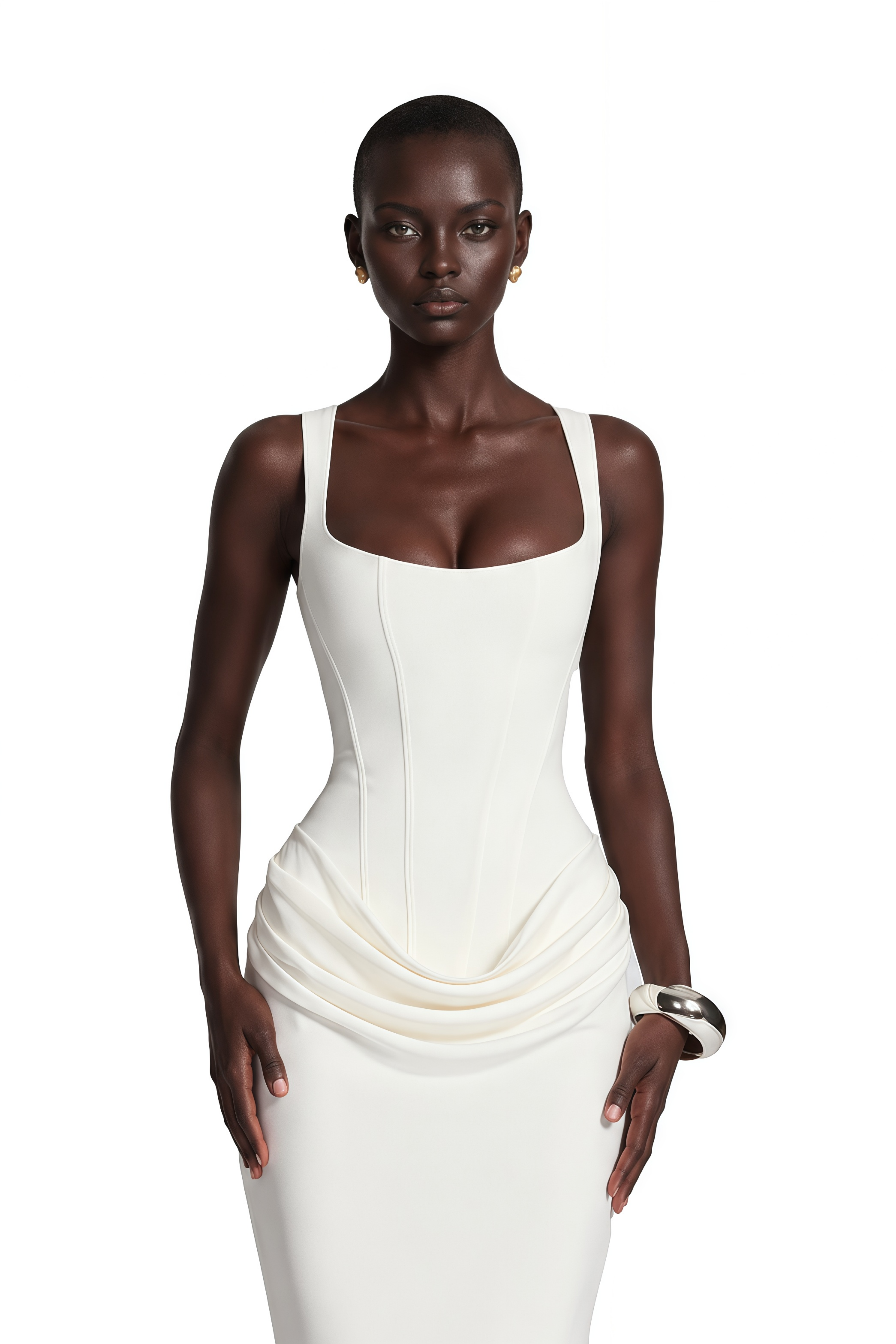 Paulette White Ruched Corset Maxi Dress