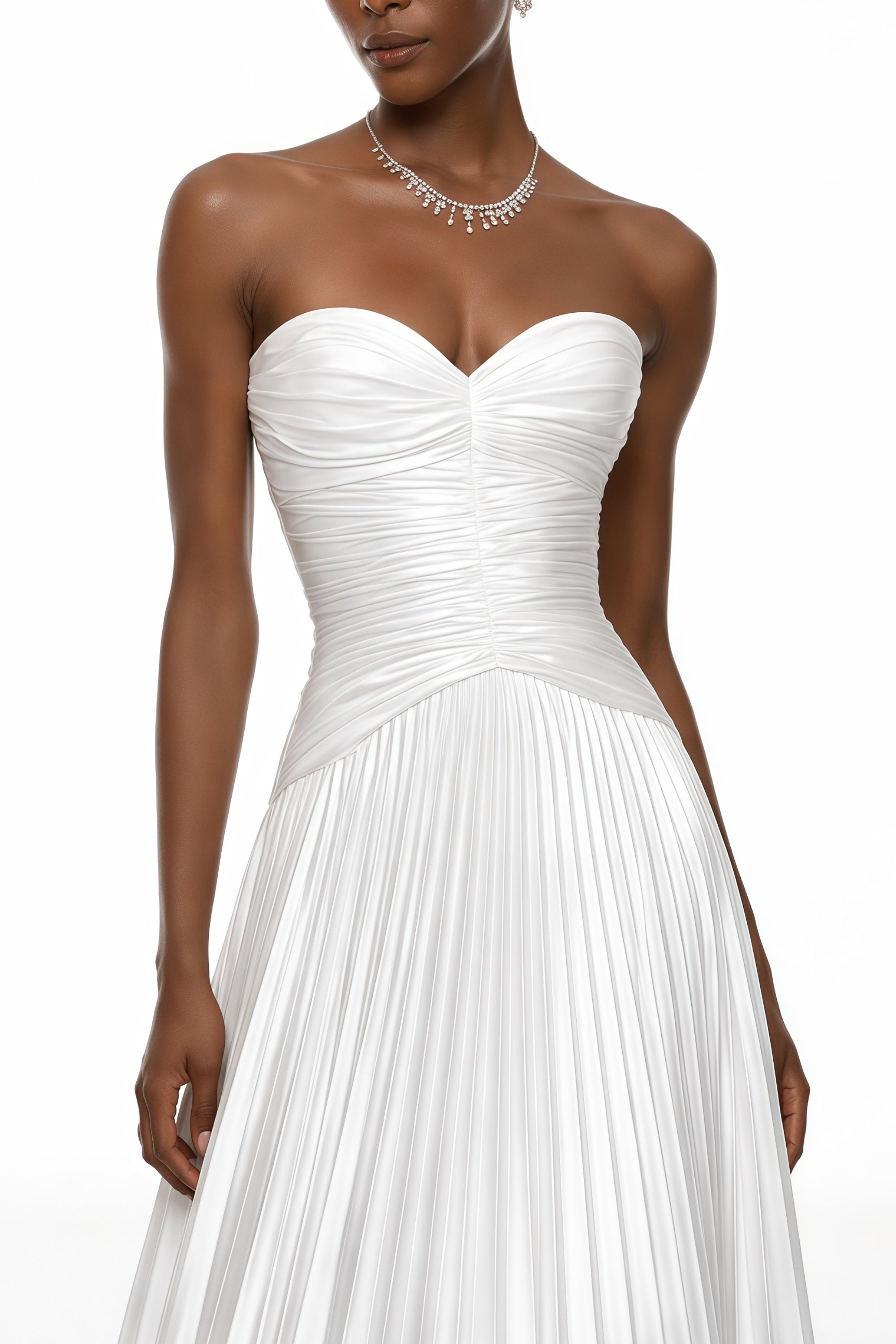 Palesa White Pleated Glossy Maxi Dress