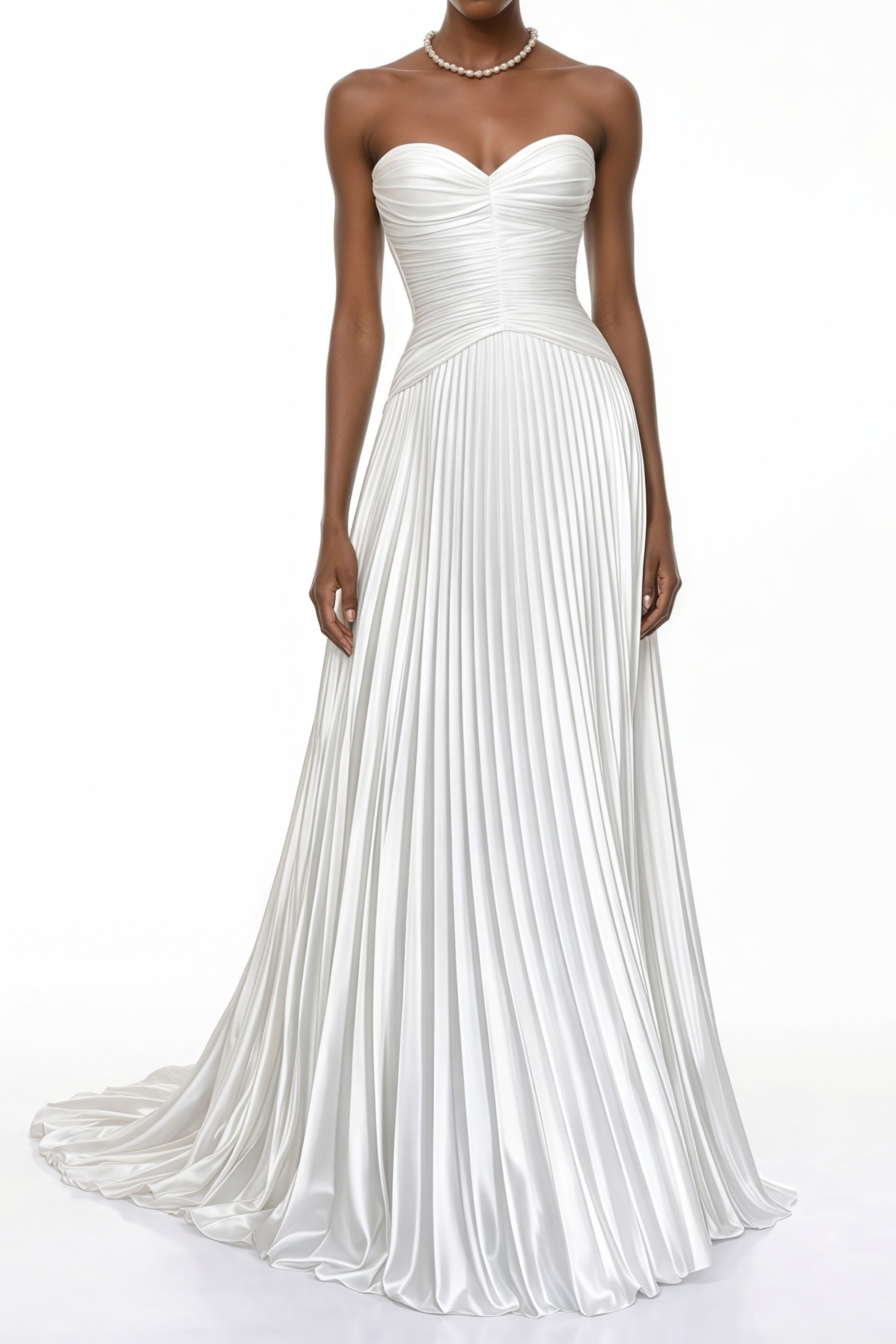 Palesa White Pleated Glossy Maxi Dress