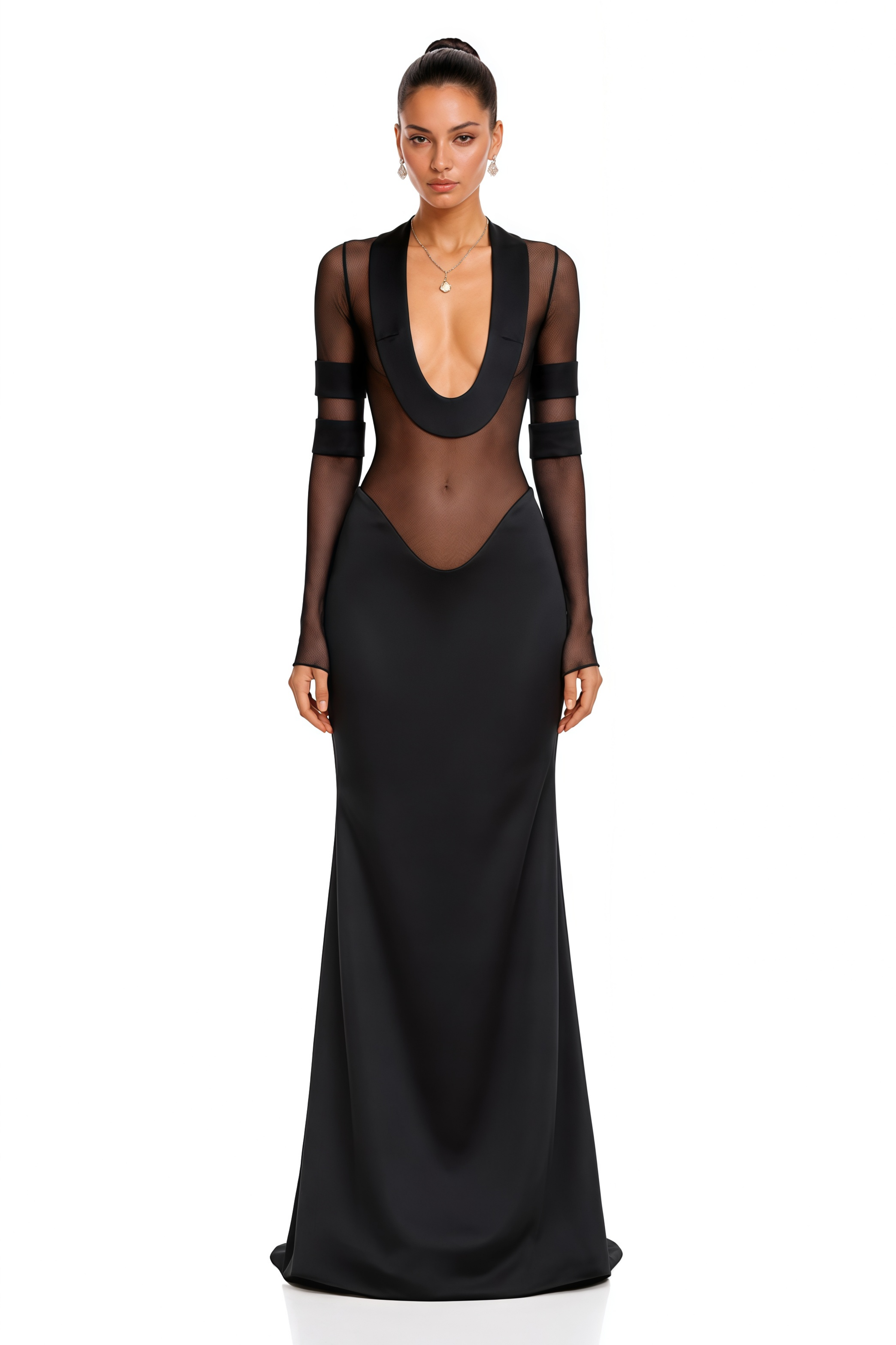 Panagiota Black Mesh-Panel Gown