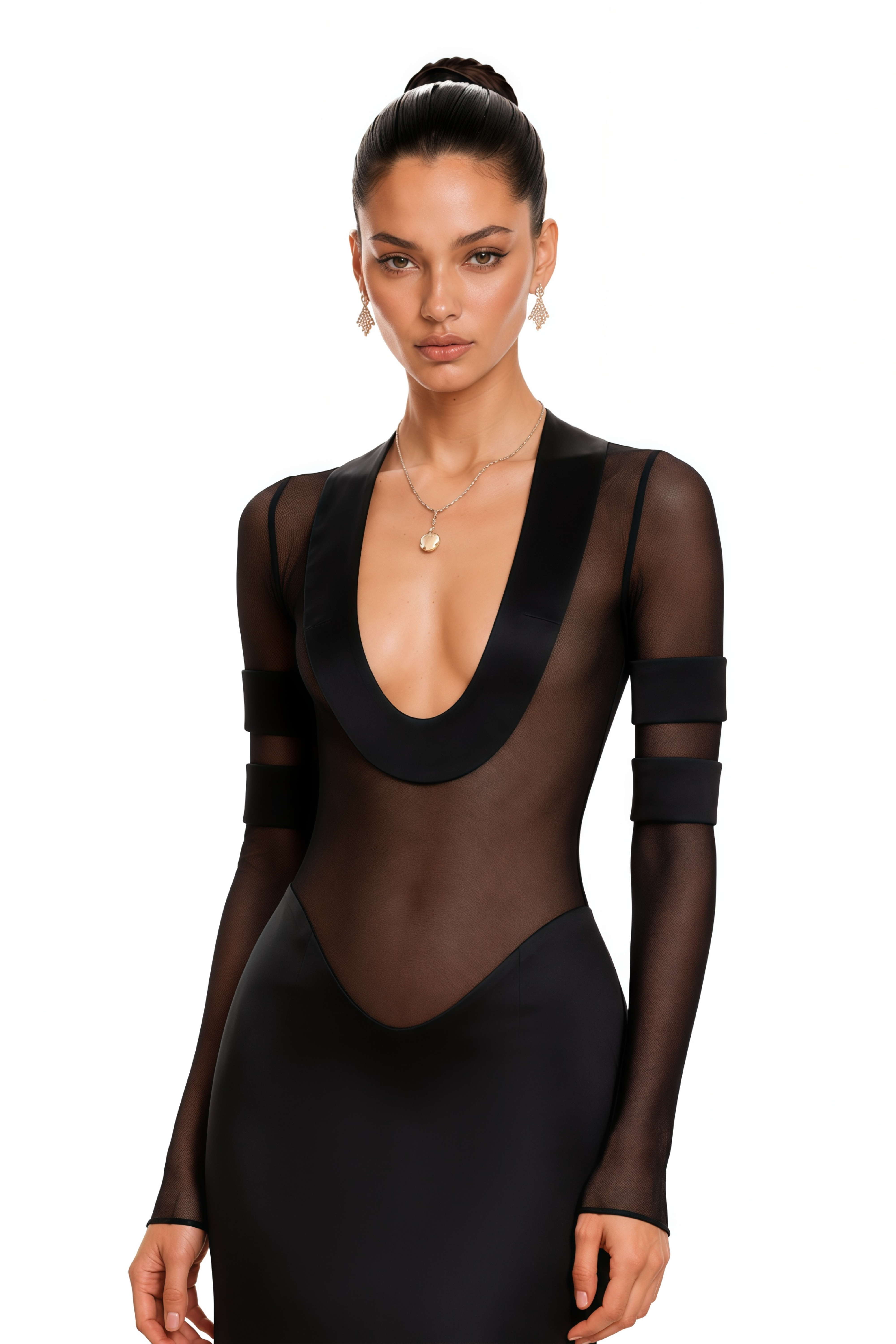 Panagiota Black Mesh-Panel Gown