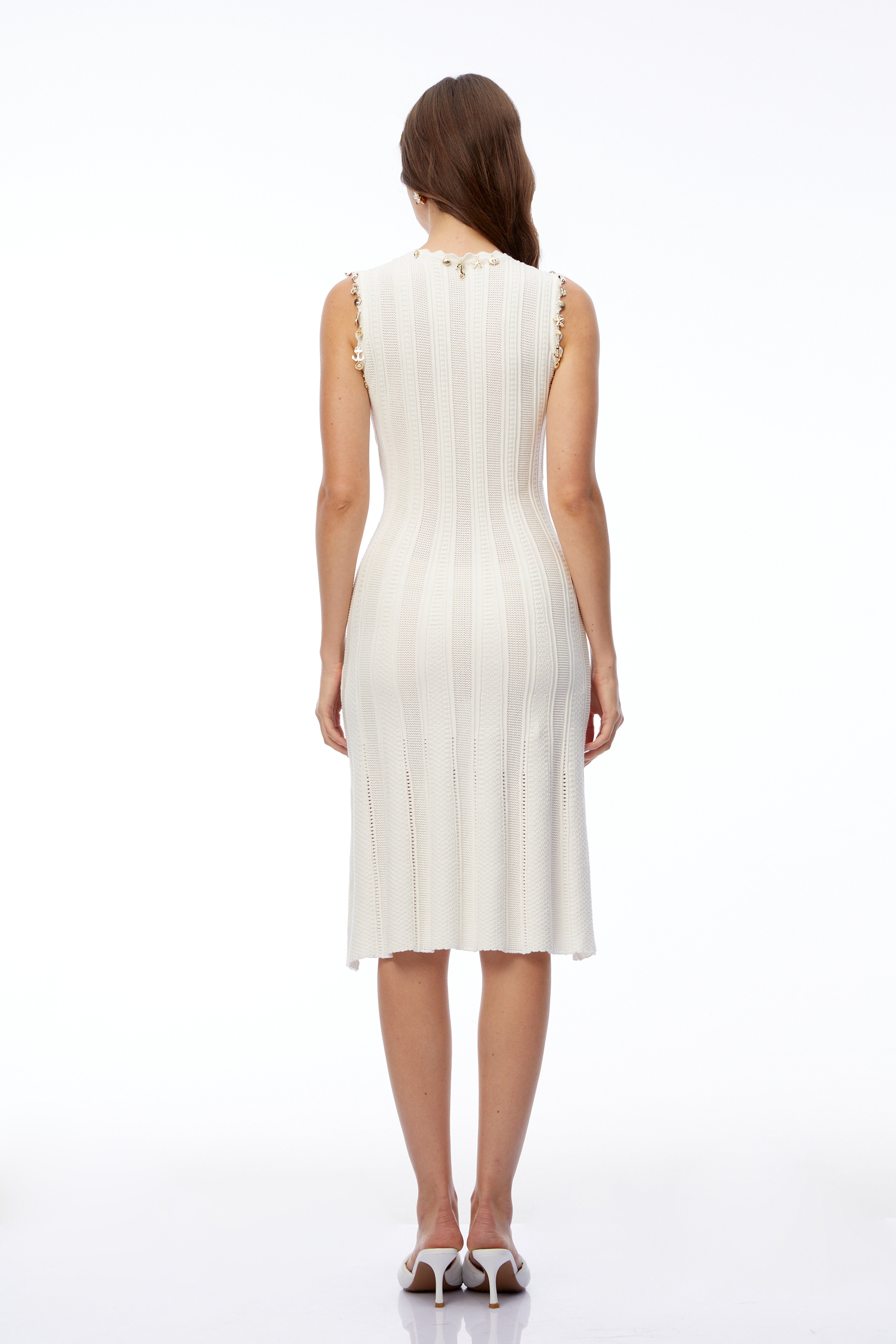 Patricia White Knit Midi Dress with Metal Hardware