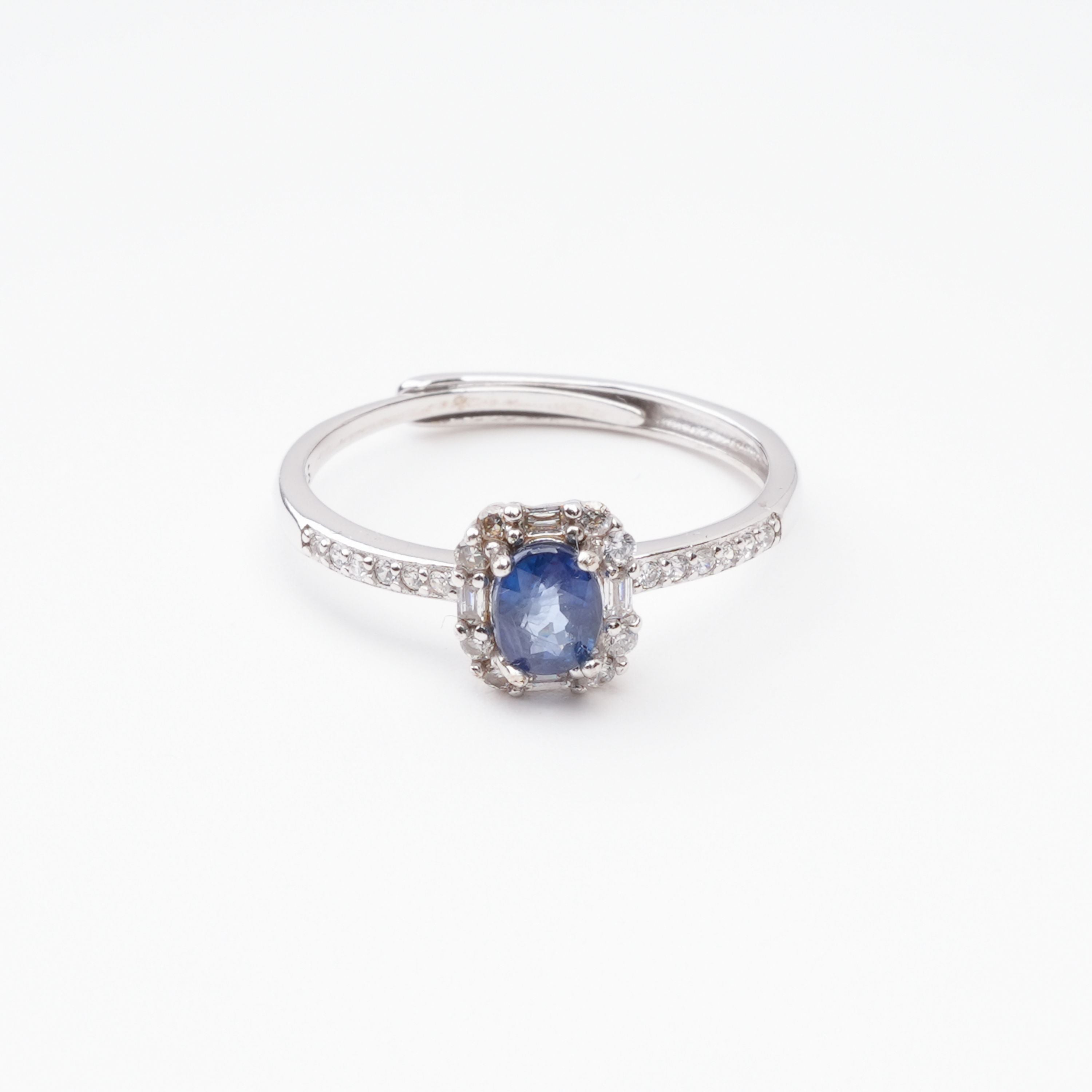 Paula Blue Sapphire Oval Cut Halo Pavé Crystal Sterling Silver Ring
