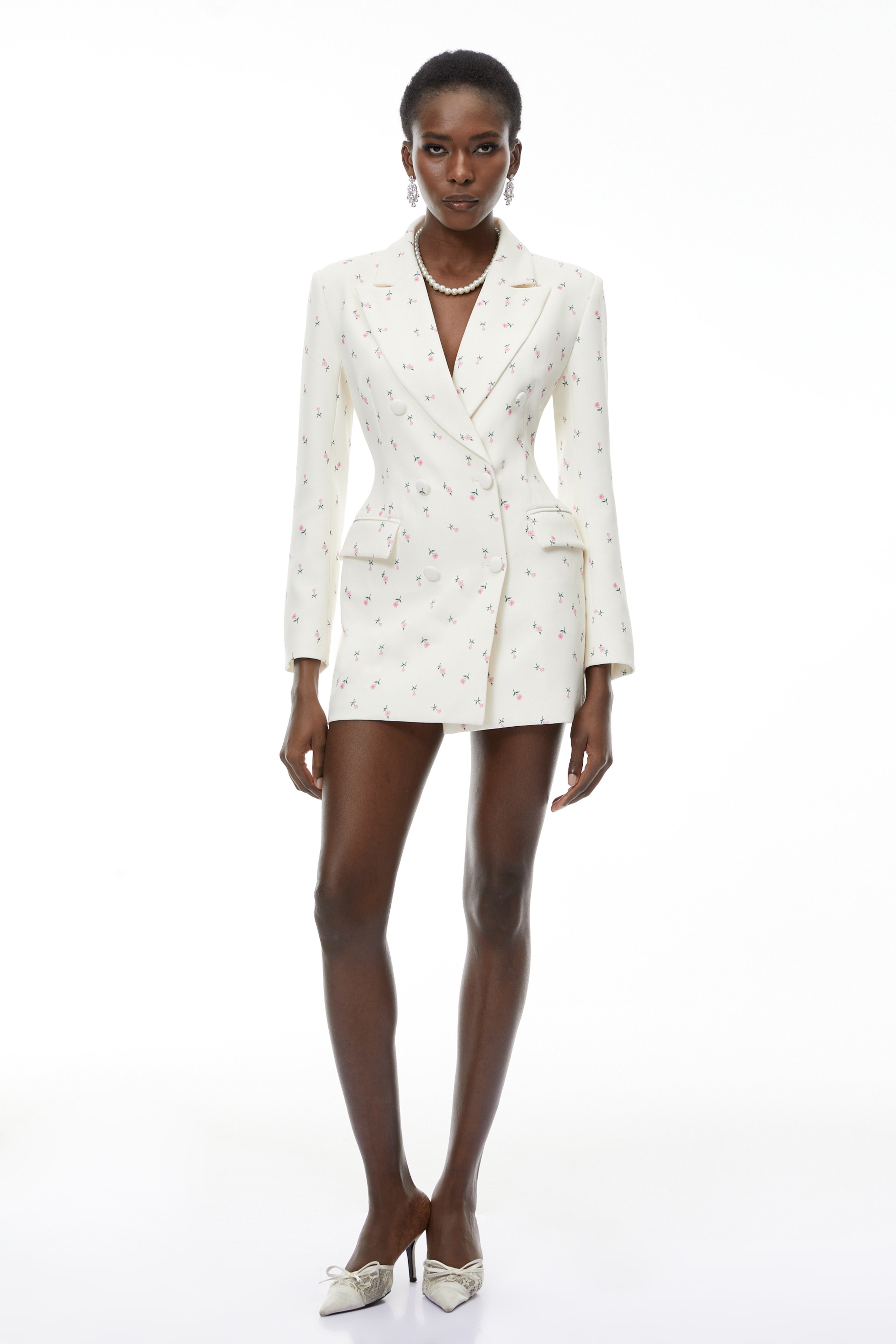 Paule White Floral Print Blazer