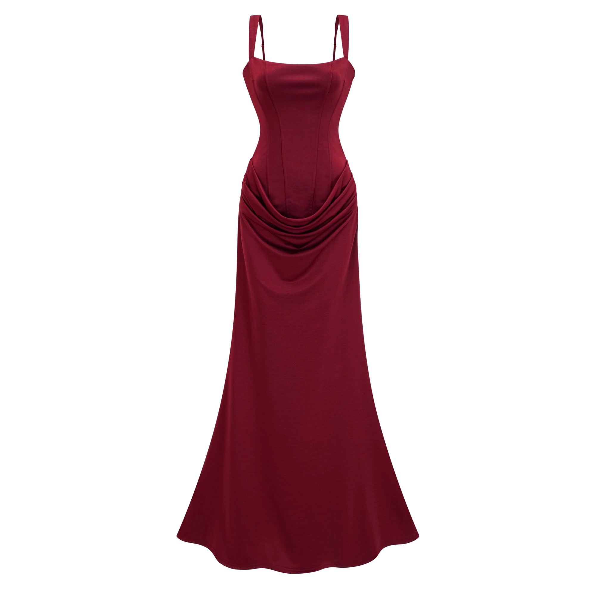 Robe longue corsetée à volants Paulette rouge