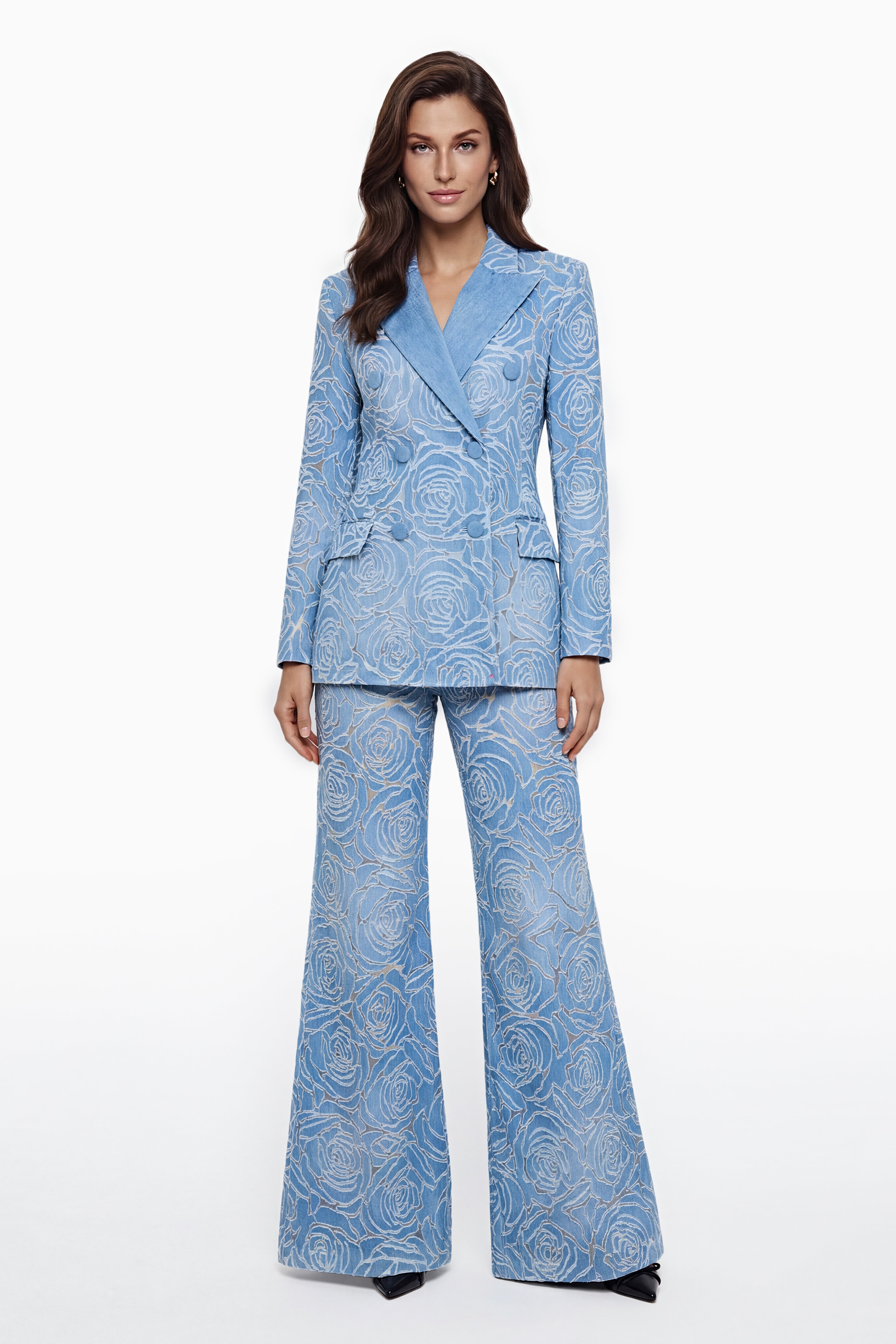 Set aus bestickter Jacke und Hose in Penelope-Blau