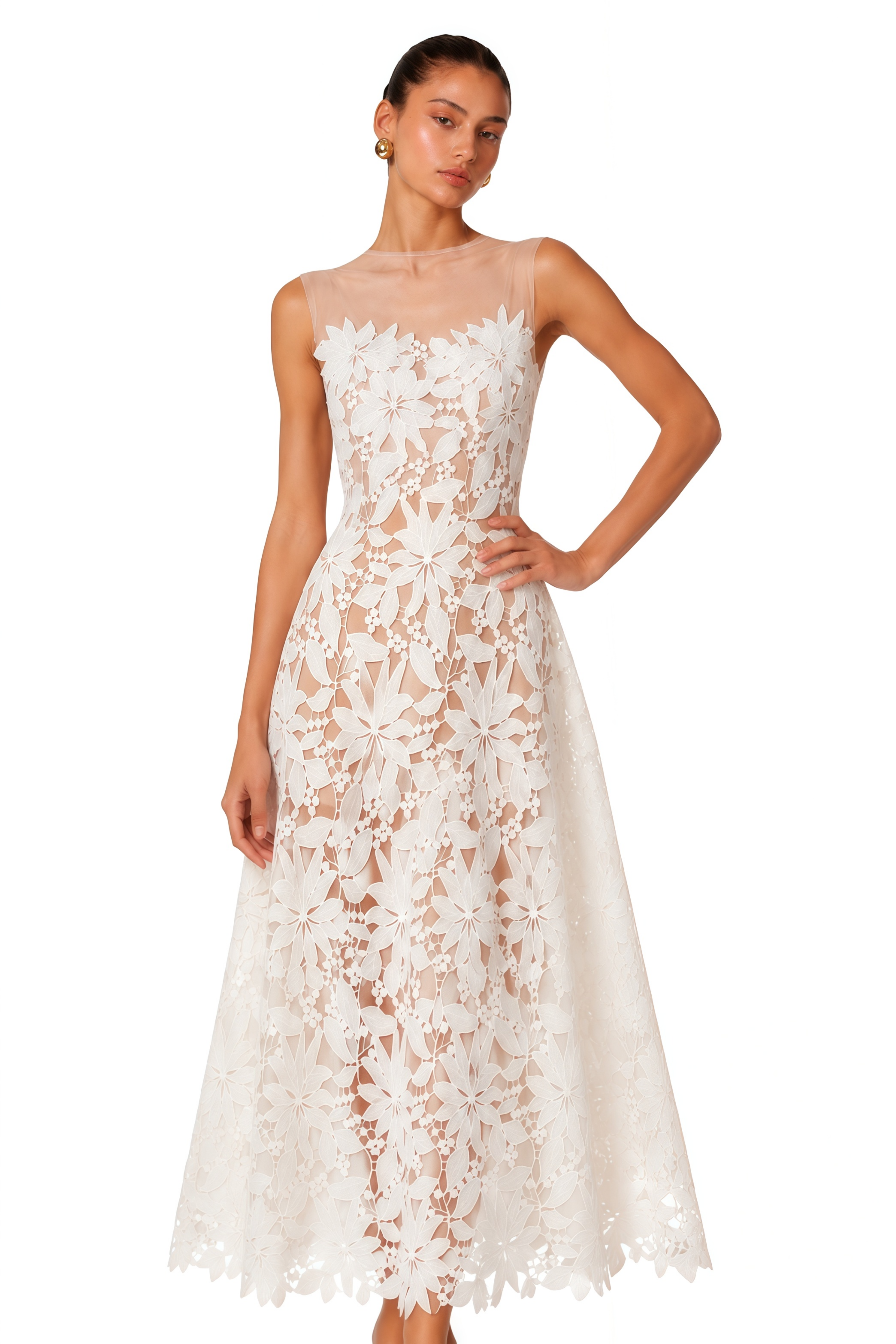 Penelope White Off Shoulder Maxi Dress with 3D Florals