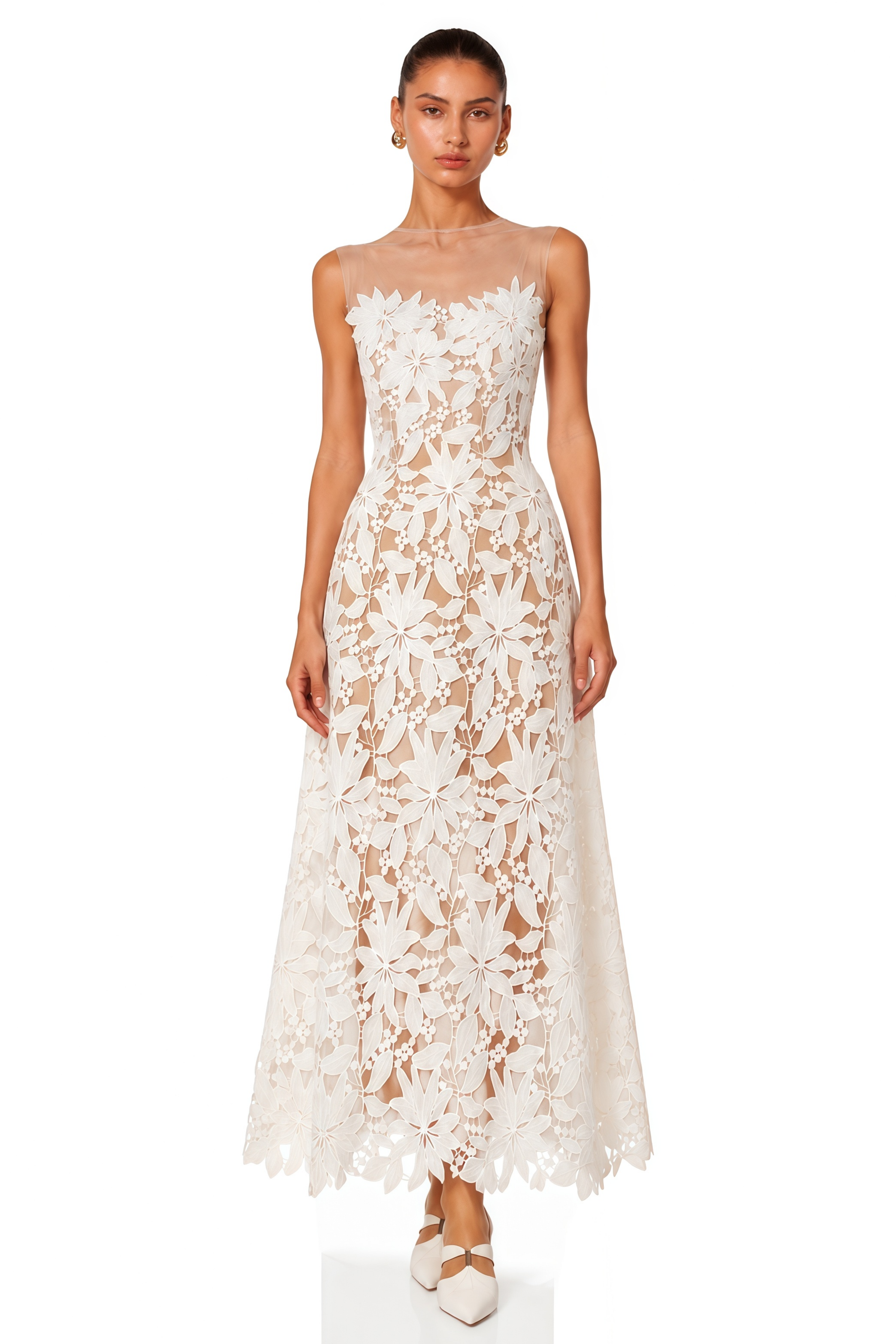 Penelope White Off Shoulder Maxi Dress with 3D Florals