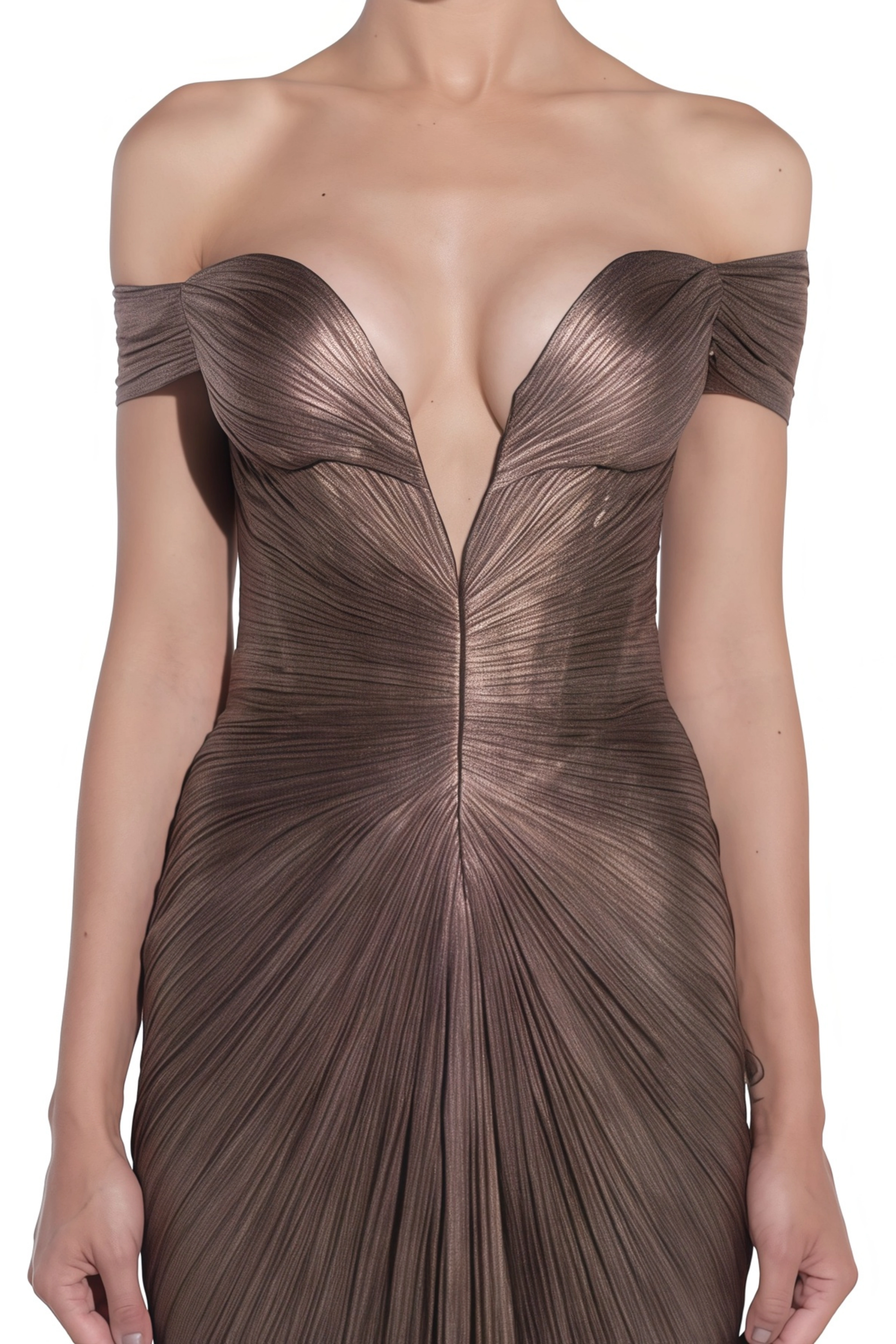 Robe longue à épaules dénudées Pérola, bronze doré métallisé